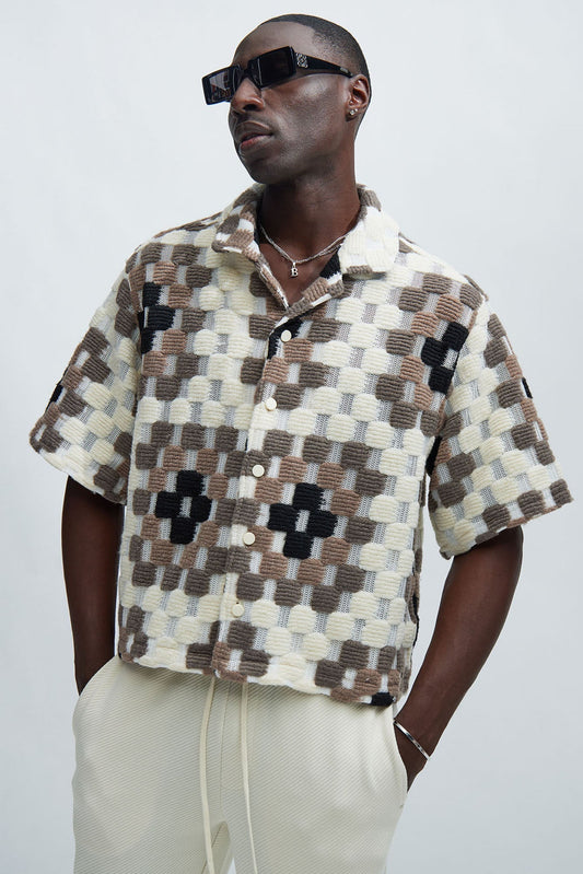 Gaston Jacquard Cropped Shirt - Brown/combo Fashion Nova