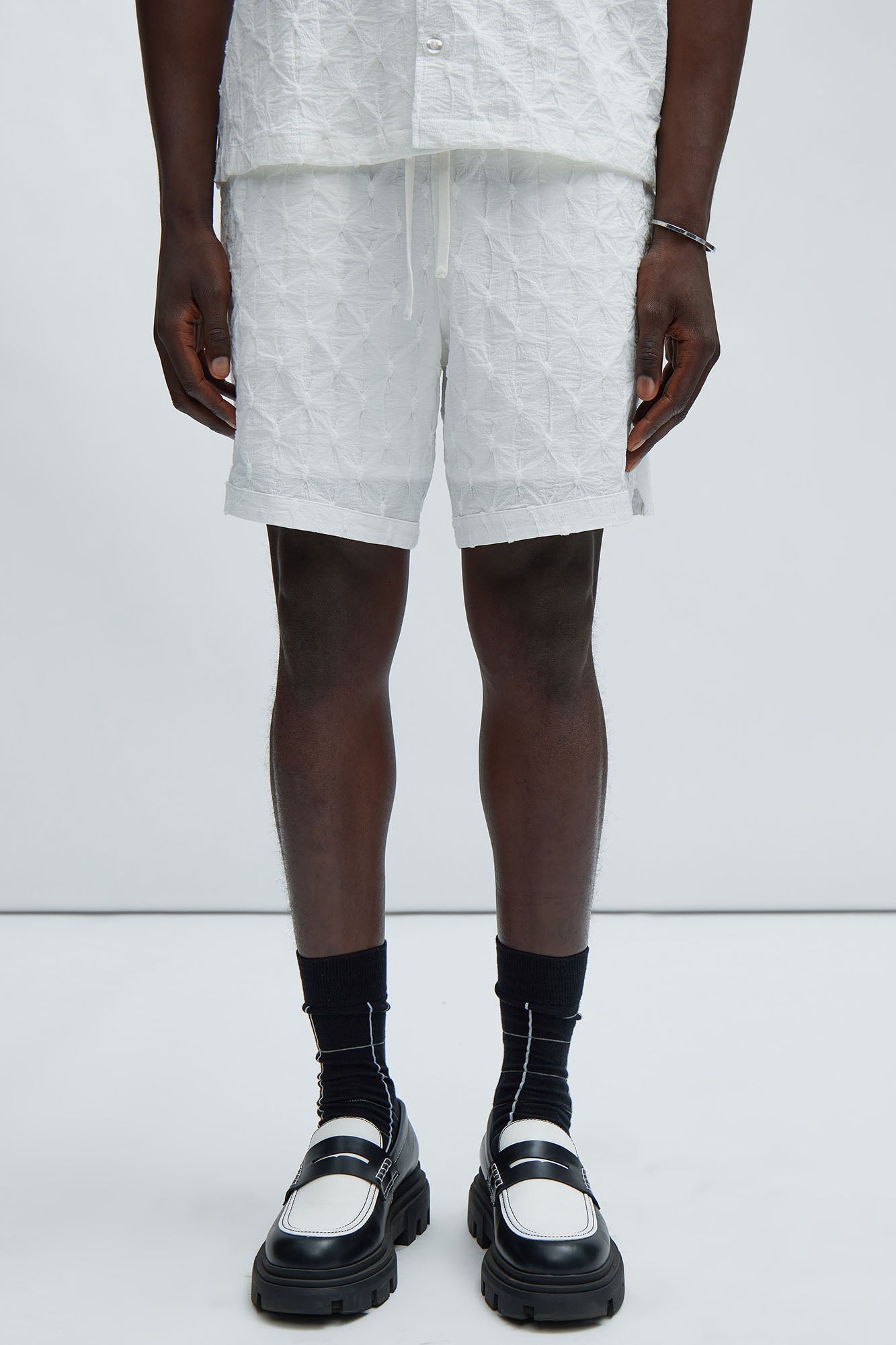 Atticus Textured Warmup Shorts - White Fashion Nova
