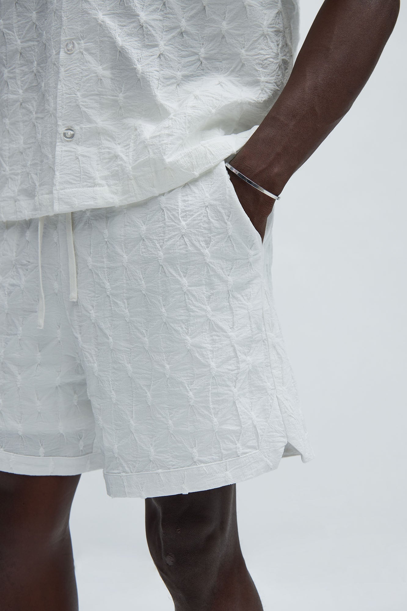 Atticus Textured Warmup Shorts - White Fashion Nova