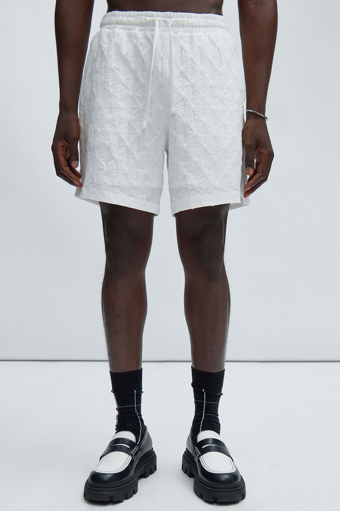 Atticus Textured Warmup Shorts - White Fashion Nova