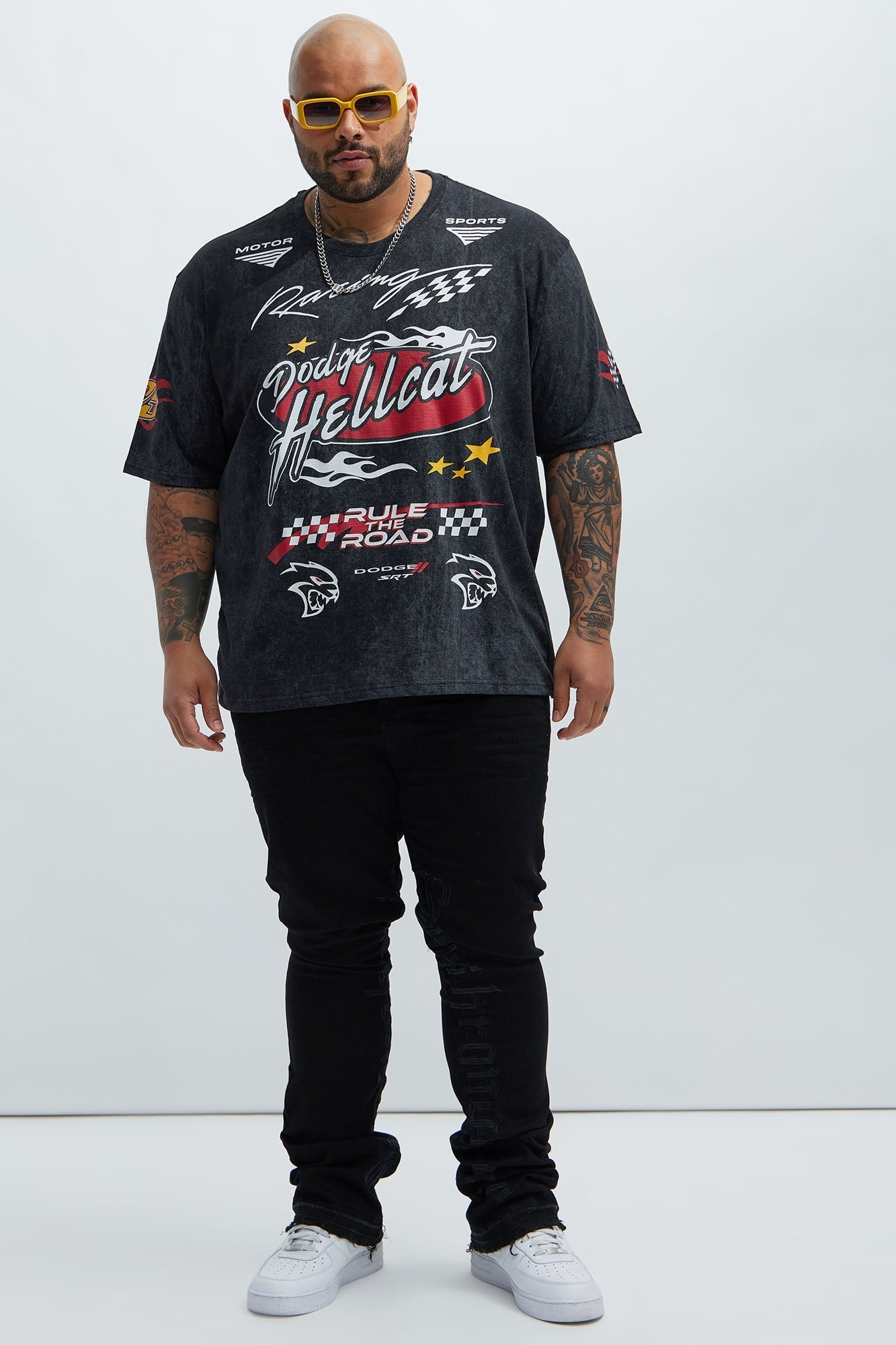 Dodge Hellcat Vintage Oversized Short Sleeve Tee - Grey Fashion Nova