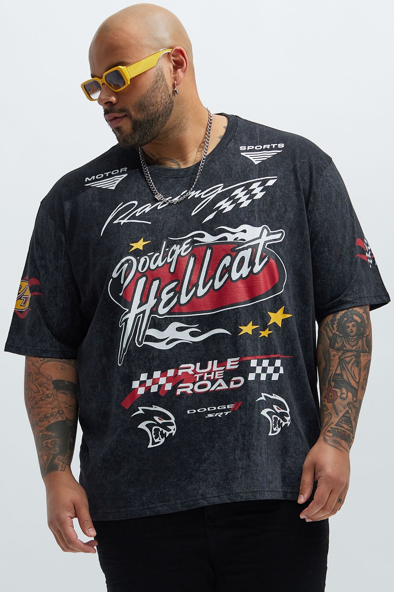 Dodge Hellcat Vintage Oversized Short Sleeve Tee - Grey Fashion Nova