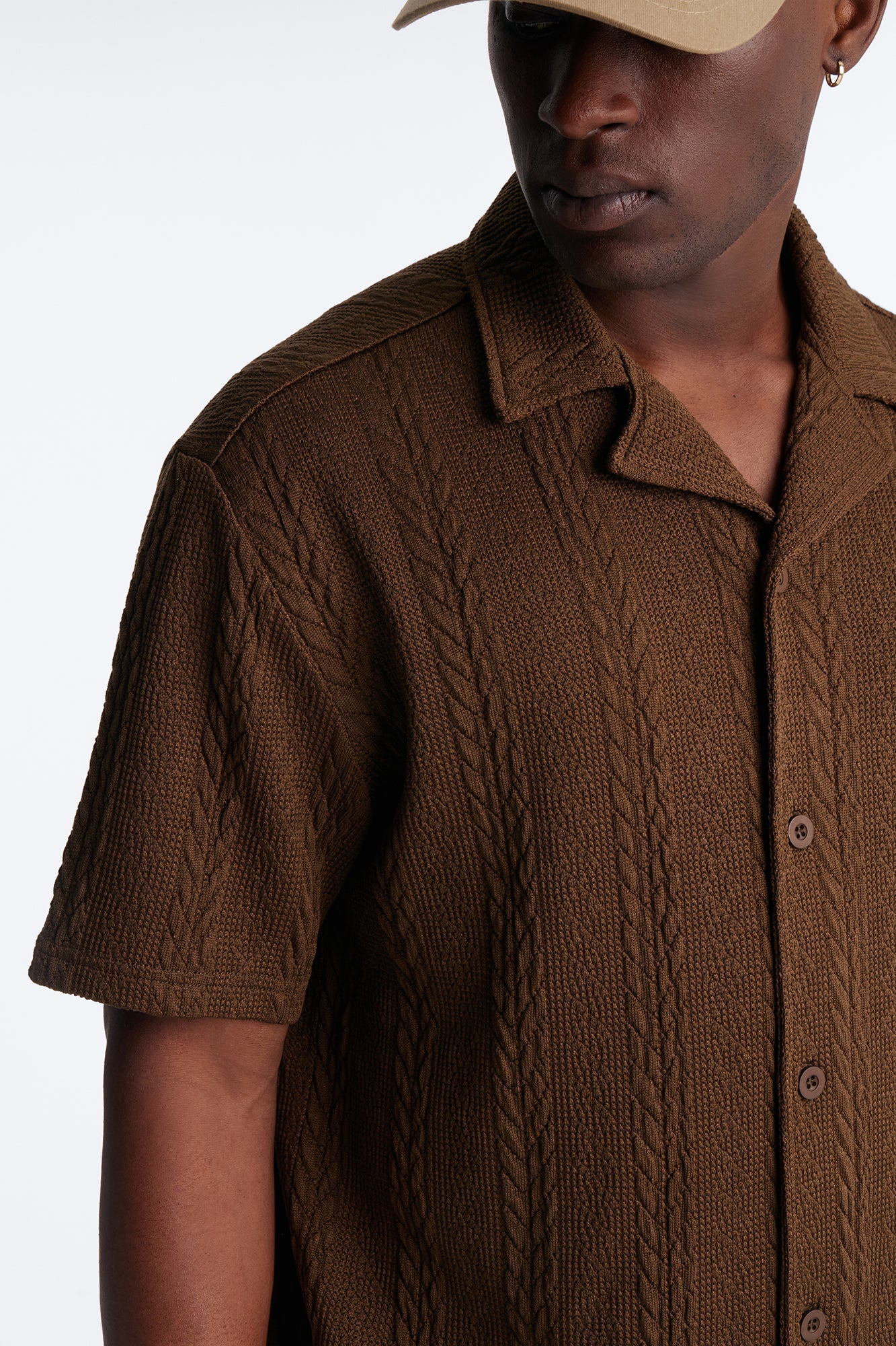 Textured Stripes Cuban Short Sleeve Button Up Shirt - Brown Fashion Nova