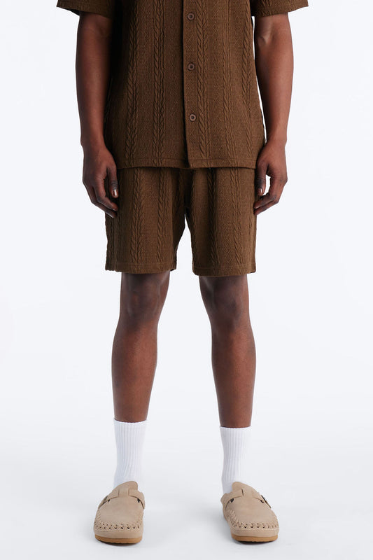 Textured Stripes Relaxed Drawstring Shorts - Brown Fashion Nova