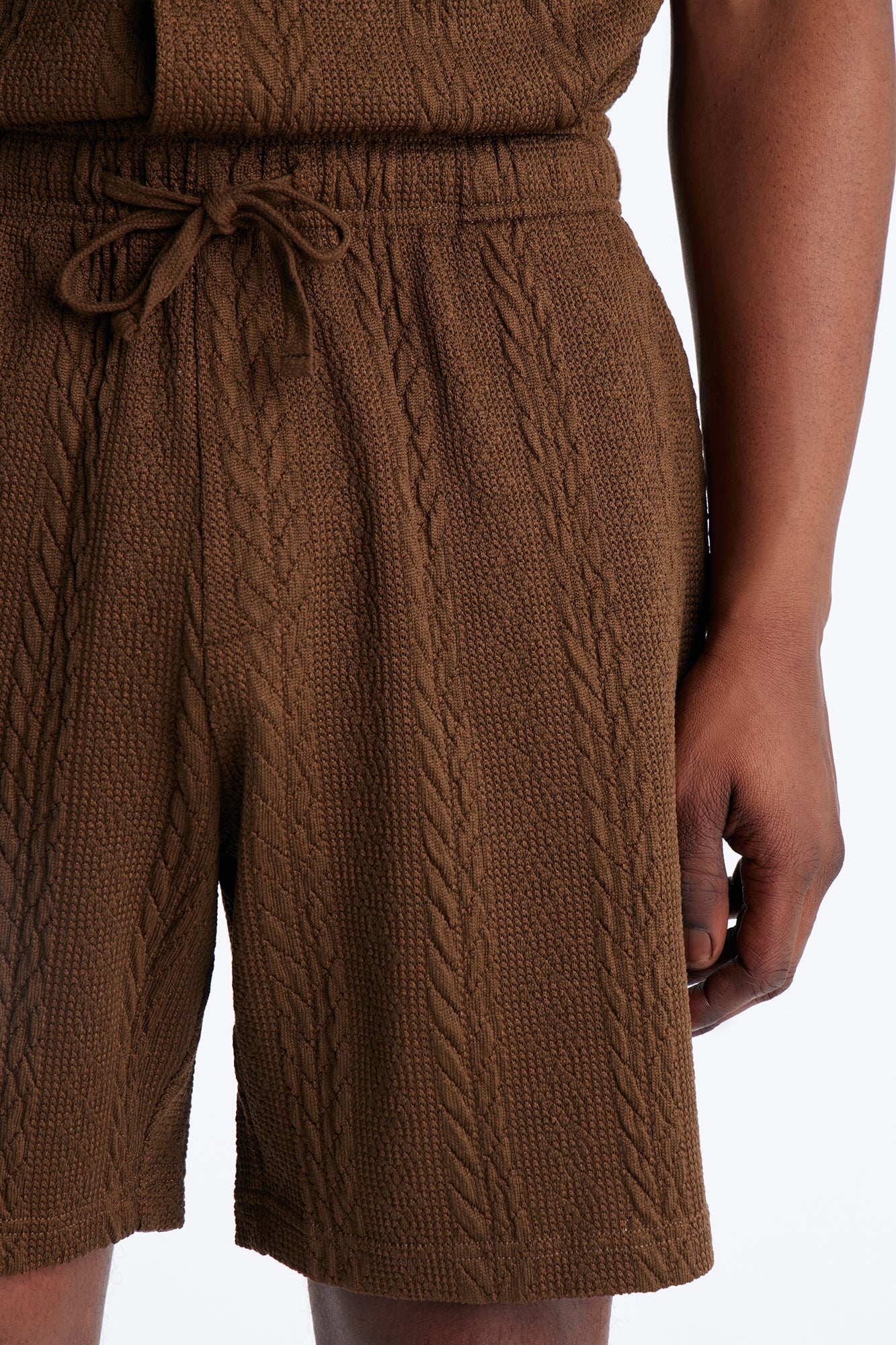Textured Stripes Relaxed Drawstring Shorts - Brown Fashion Nova