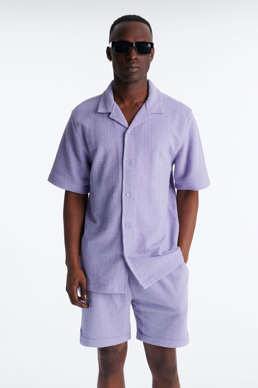 Dean Textured Short Sleeve Button Up Shirt - Lavender Fashion Nova