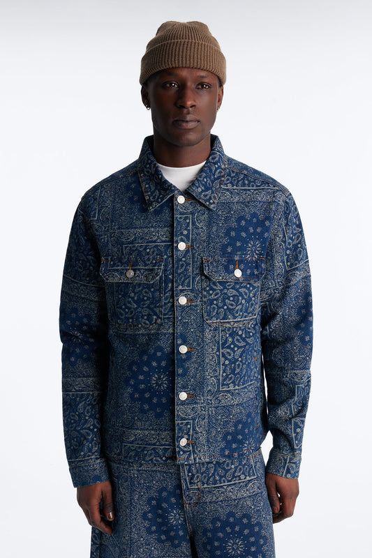 Cropped Street Paisley Denim Work Jacket - Dark Wash Fashion Nova
