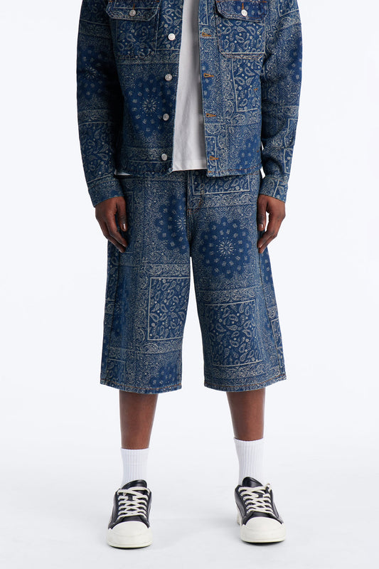 Baggy Street Paisley Denim Short - Dark Wash Fashion Nova