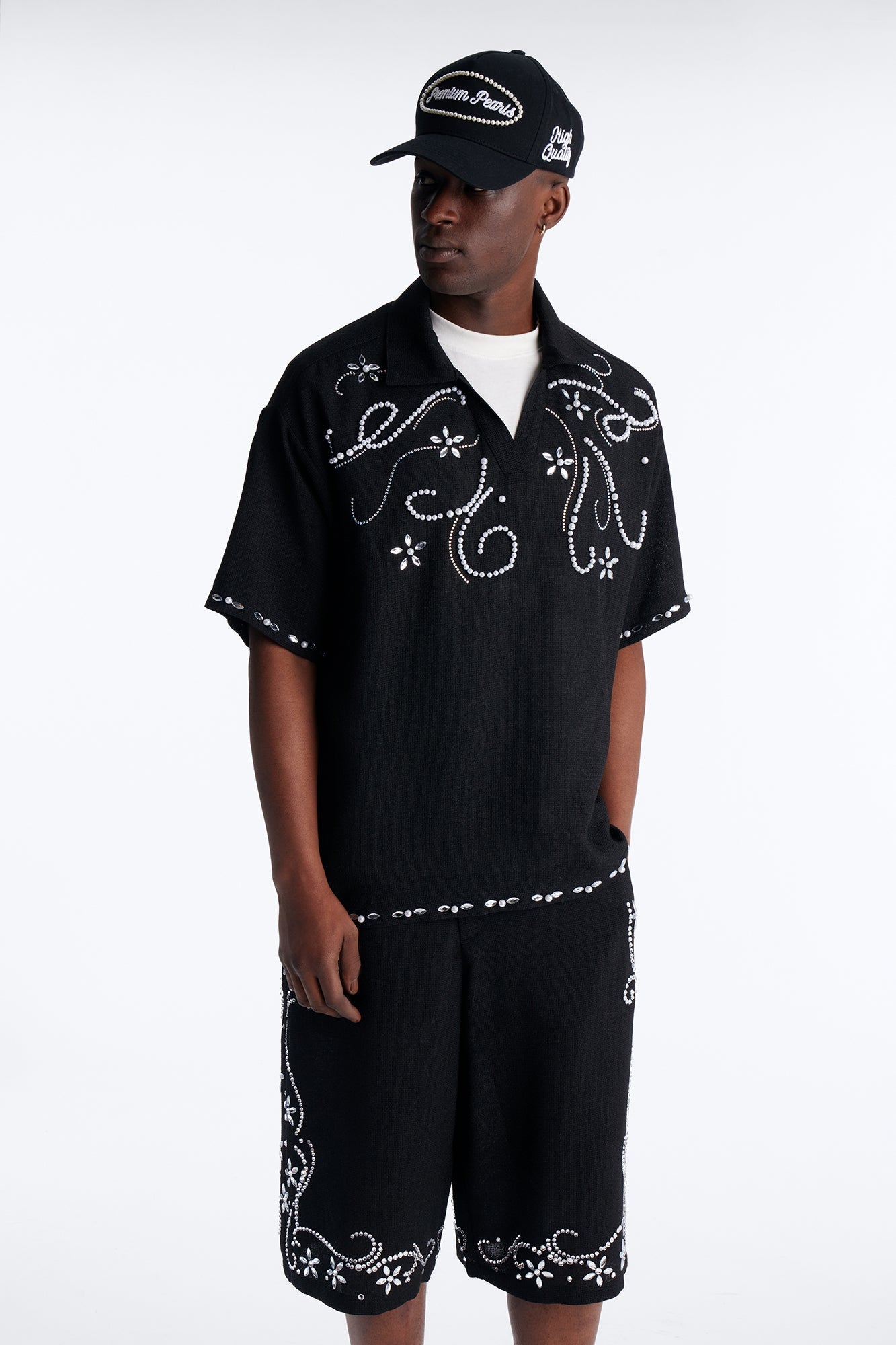 Wanderlust Pearl Journey Johnny Collar Polo - Black Fashion Nova