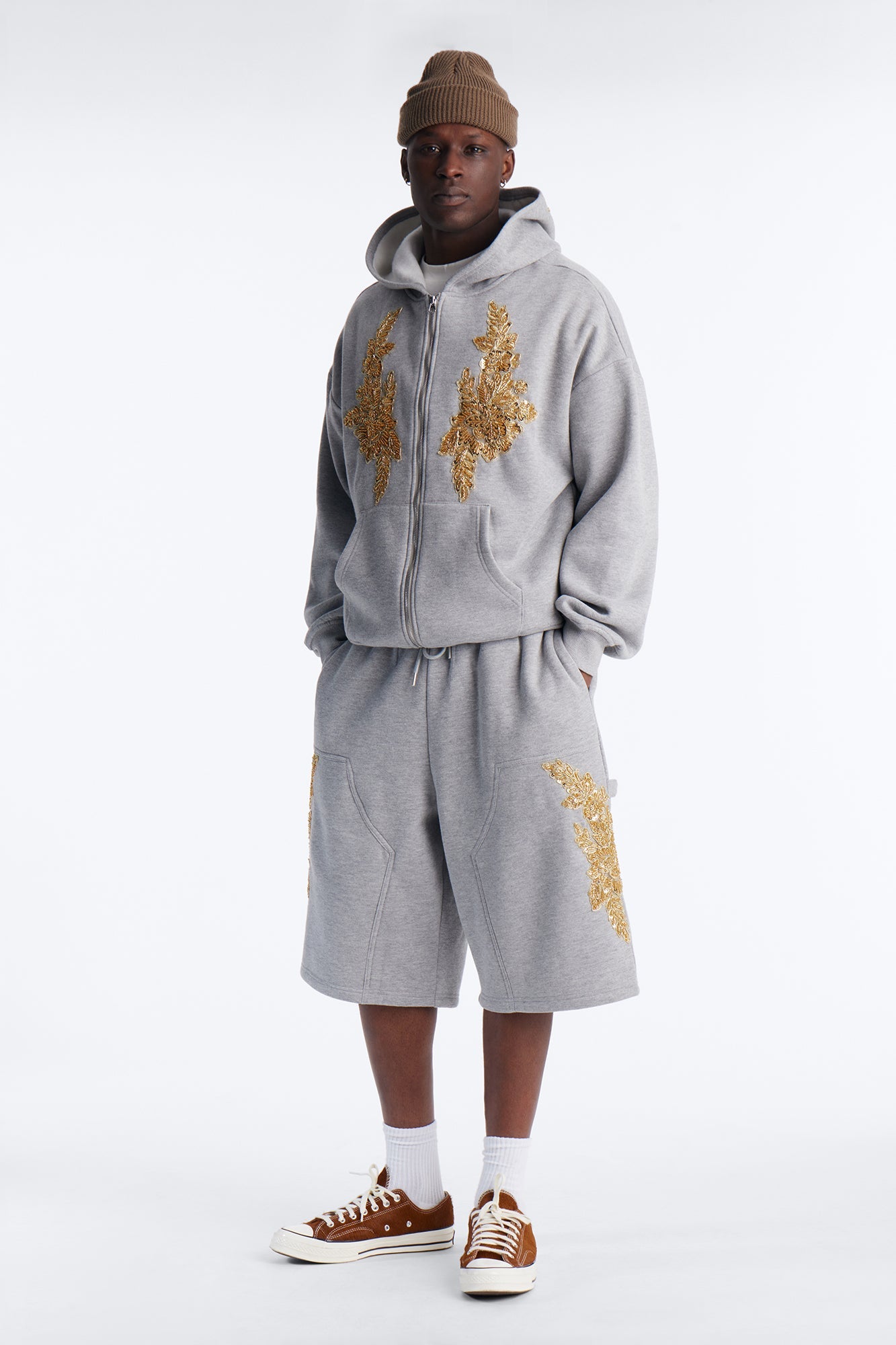 Baggy Rogue Sequin Applique Sweatshort - Grey Fashion Nova