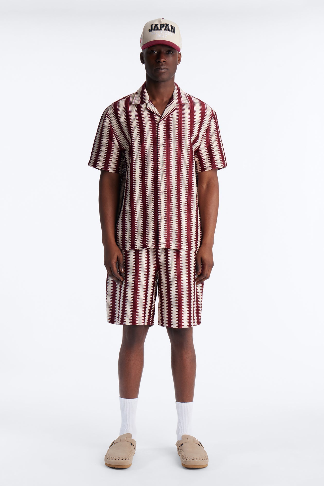 Summit Striped Relaxed Shorts - Burgundy Fashion Nova