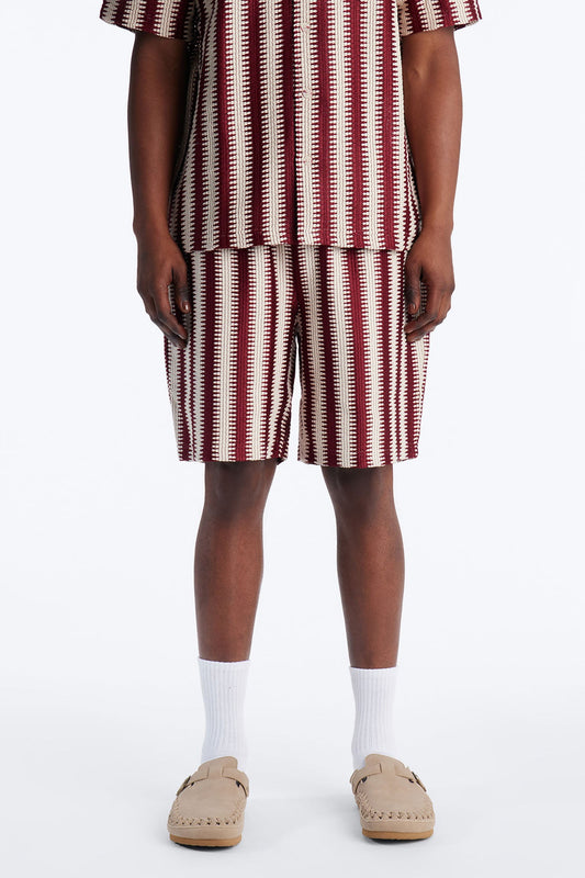 Summit Striped Relaxed Shorts - Burgundy Fashion Nova