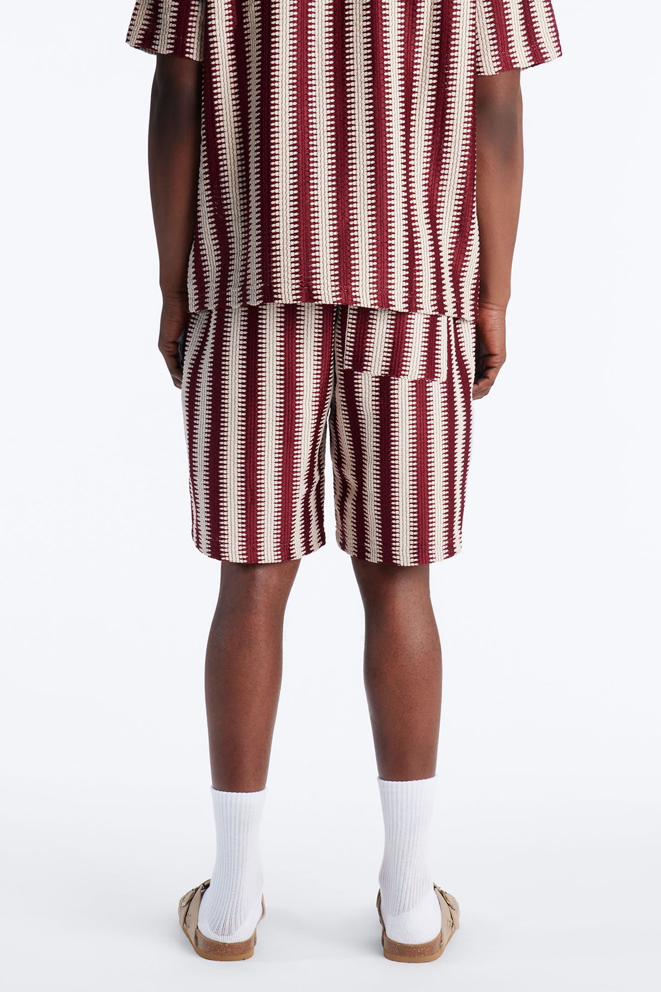 Summit Striped Relaxed Shorts - Burgundy Fashion Nova