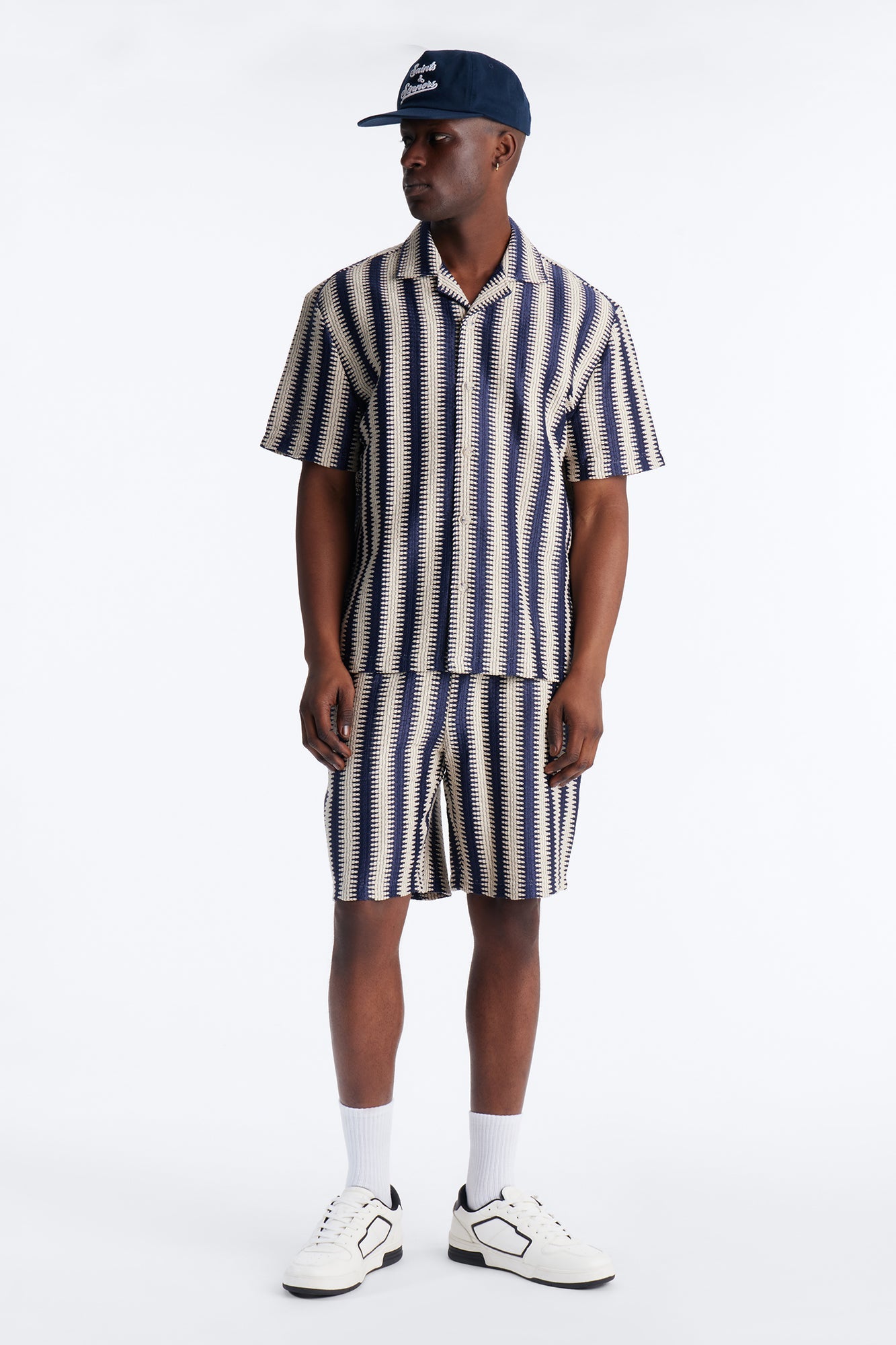 Summit Striped Short Sleeve Button Up - Navy Fashion Nova