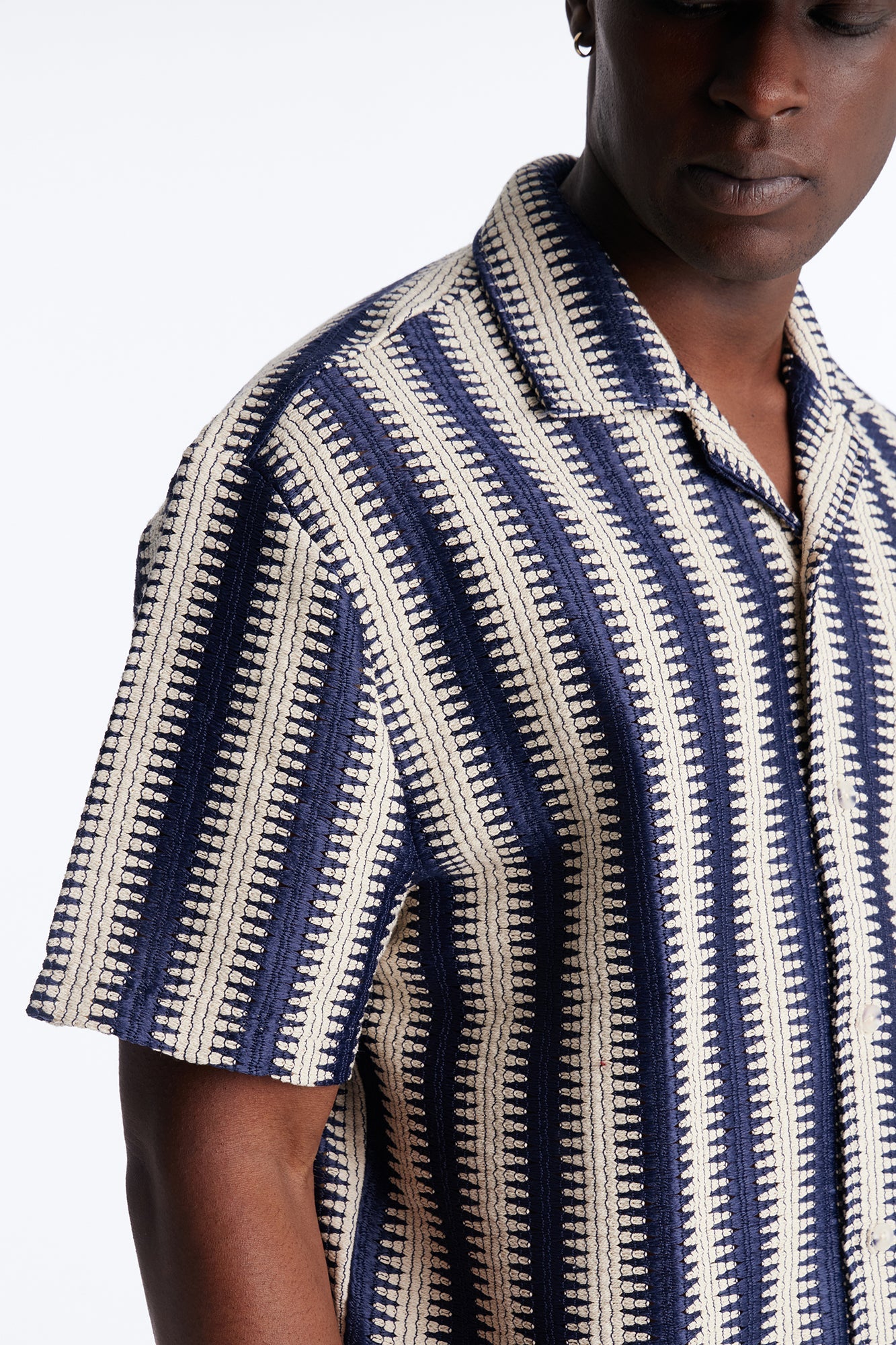 Summit Striped Short Sleeve Button Up - Navy Fashion Nova