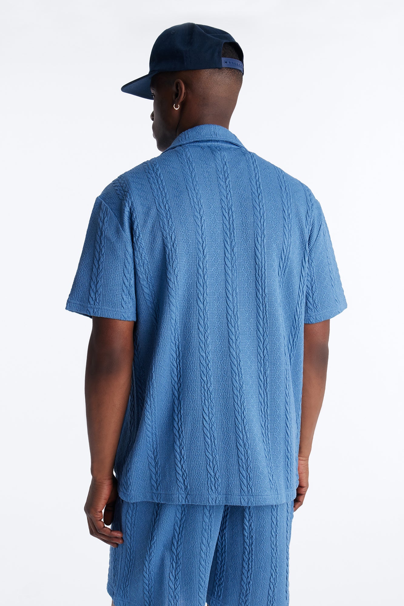 Textured Stripes Cuban Short Sleeve Button Up Shirt - Blue Fashion Nova