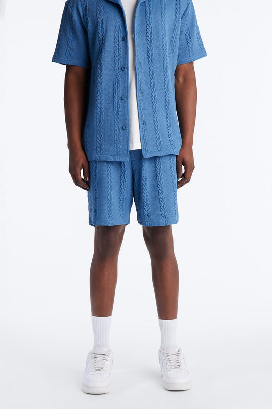 Textured Stripes Relaxed Drawstring Shorts - Blue Fashion Nova