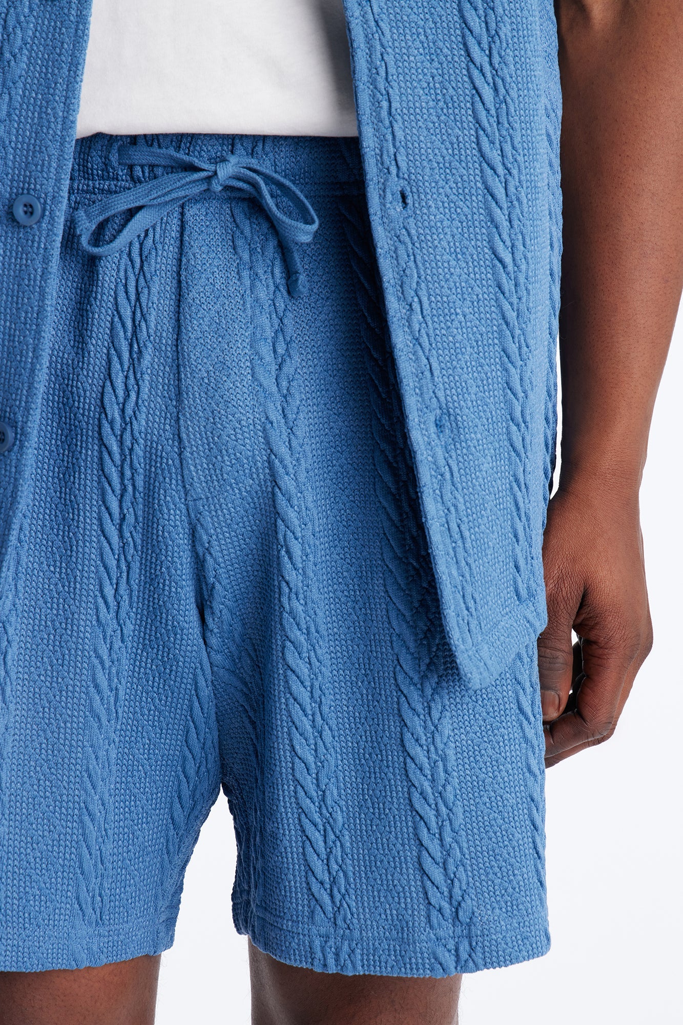 Textured Stripes Relaxed Drawstring Shorts - Blue Fashion Nova