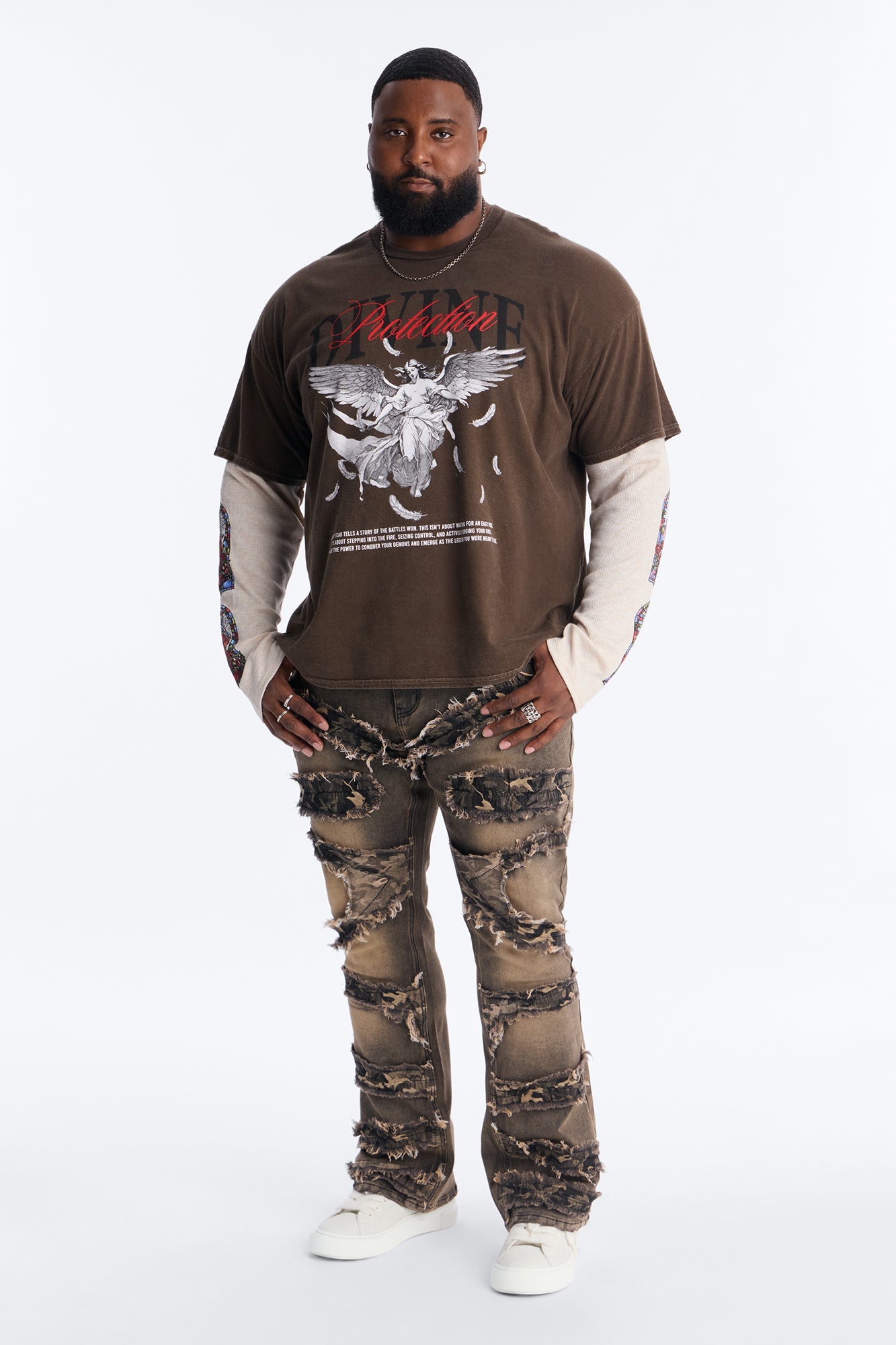 Divine Protection 2fer Long Sleeve Tee - Chocolate Fashion Nova