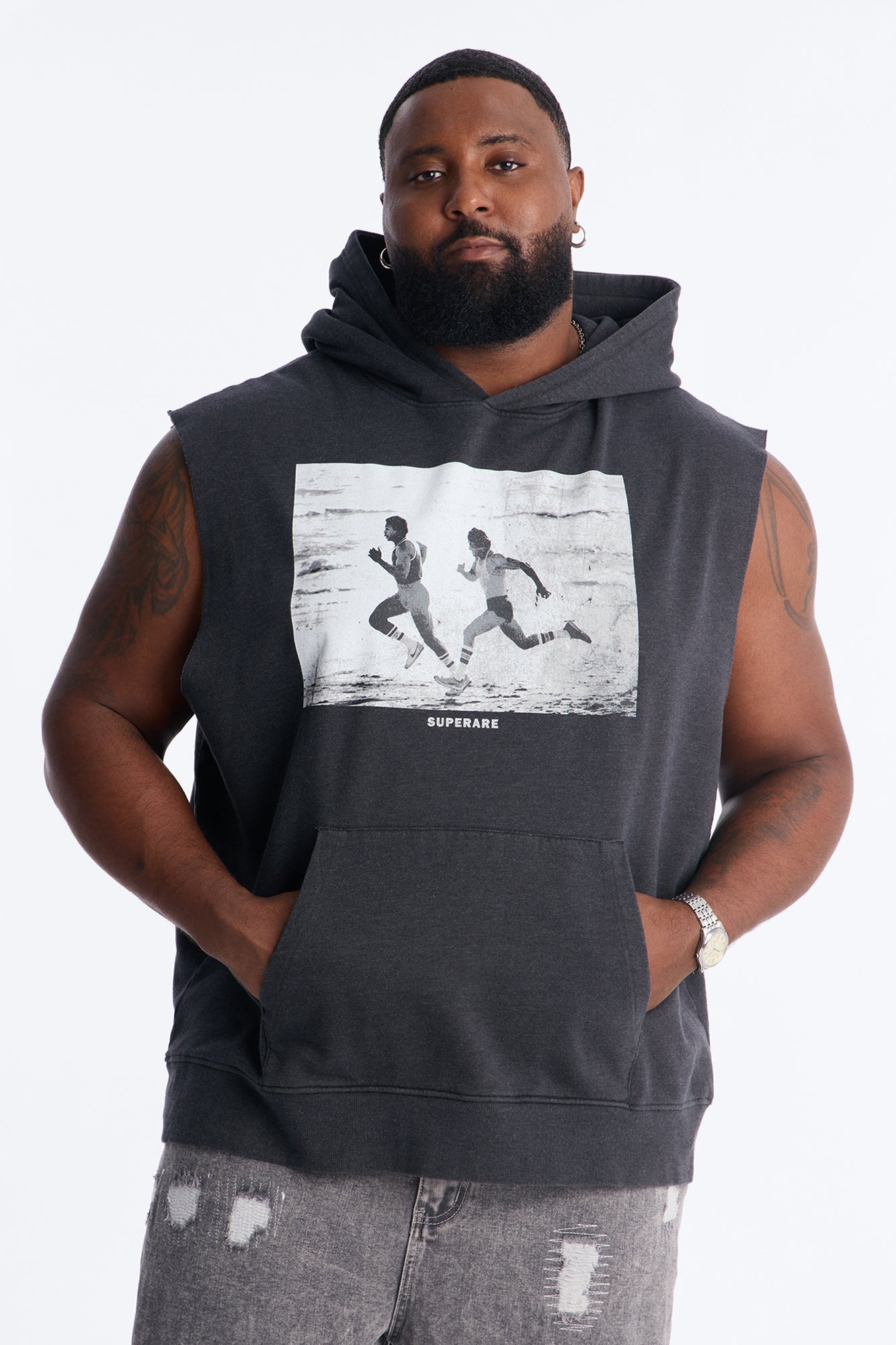 Rocky Vs Apollo Muscle Hoodie - Black Fashion Nova