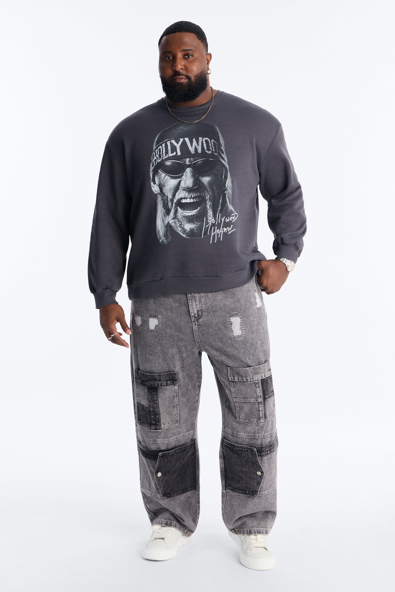 WWE Hulk Hogan NWO Crew Neck Sweatshirt - Charcoal Fashion Nova