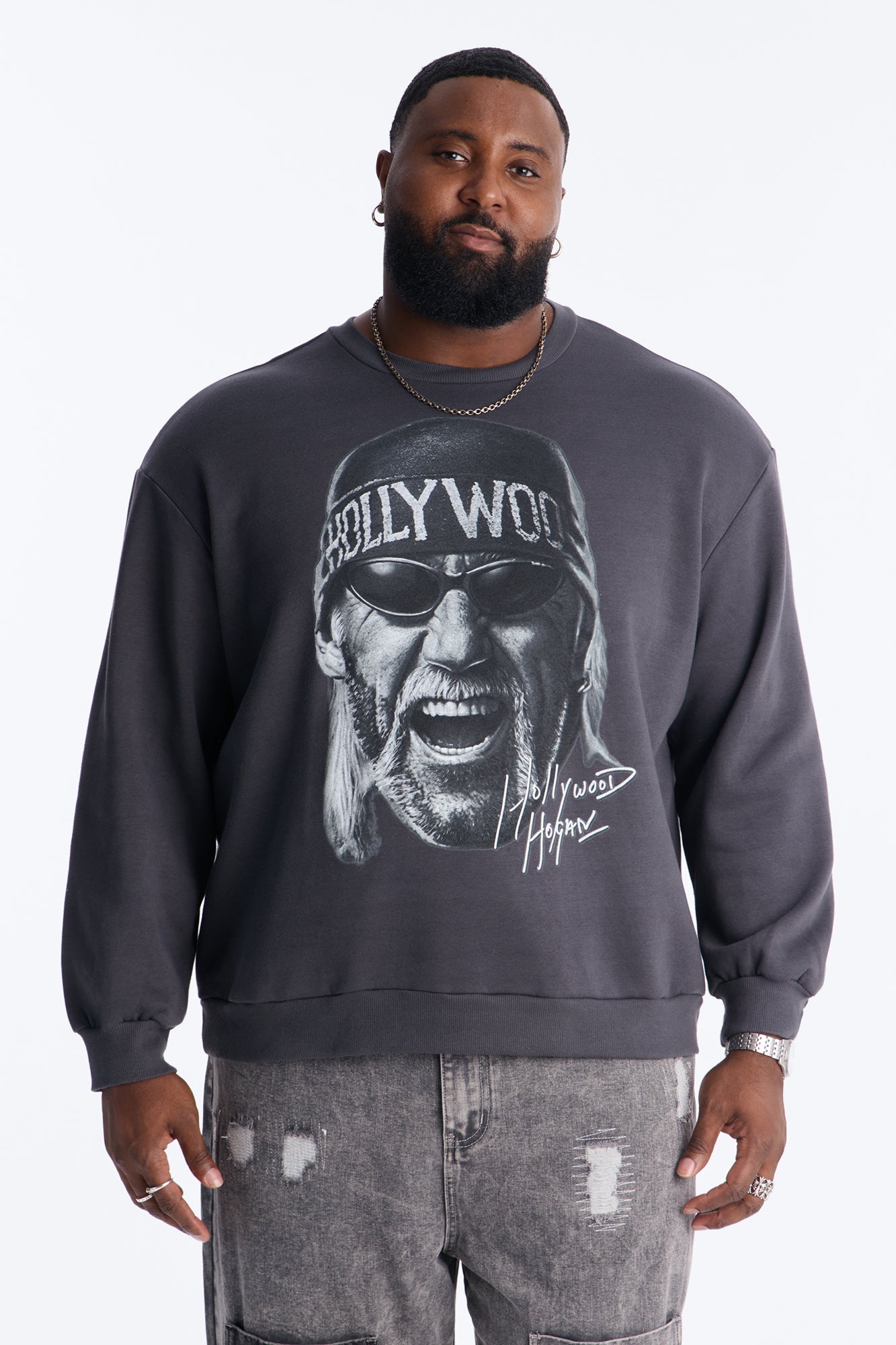 WWE Hulk Hogan NWO Crew Neck Sweatshirt - Charcoal Fashion Nova