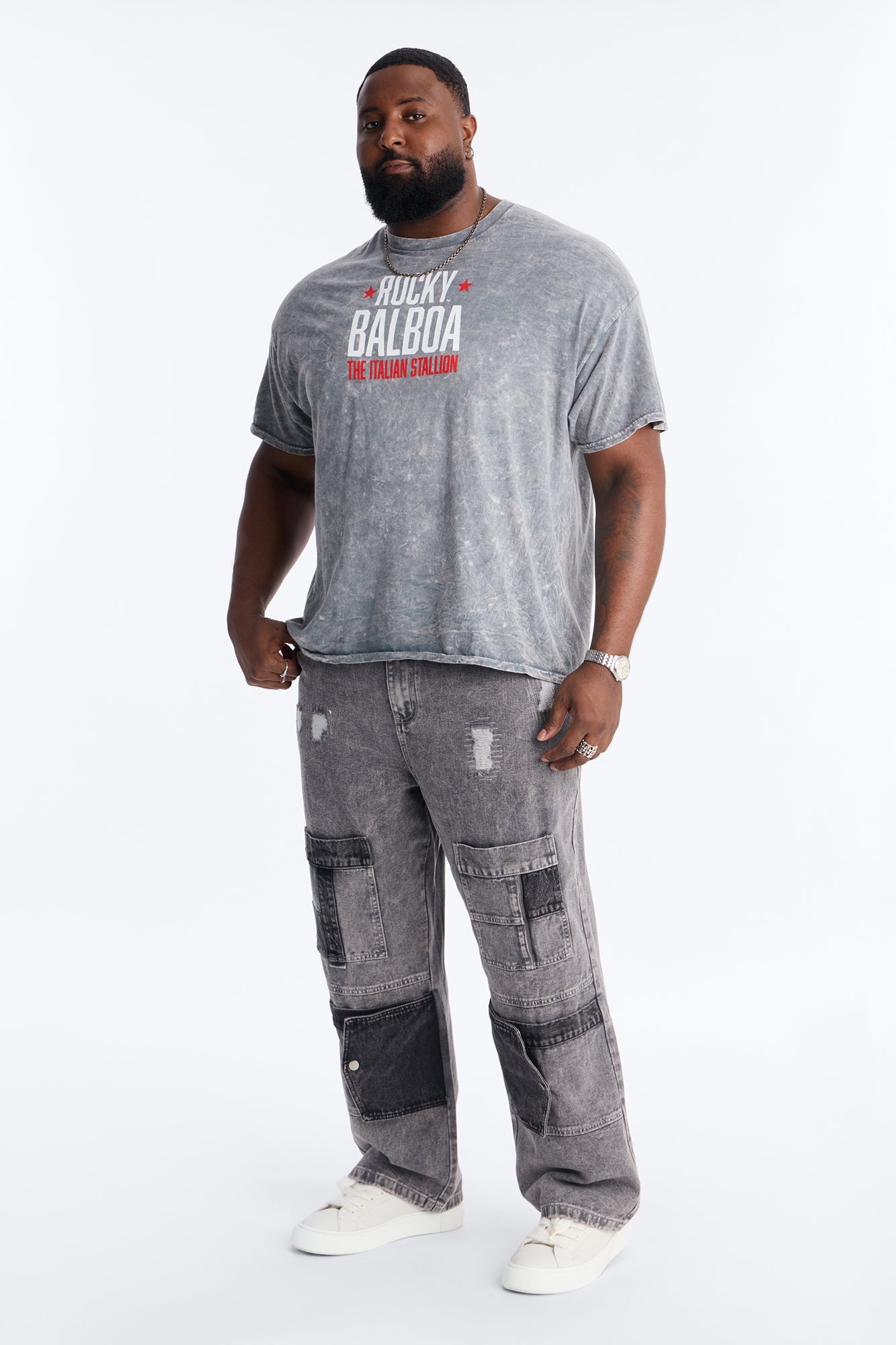 Rocky Balboa 1982 Short Sleeve Tee - Grey Mineral Wash Fashion Nova