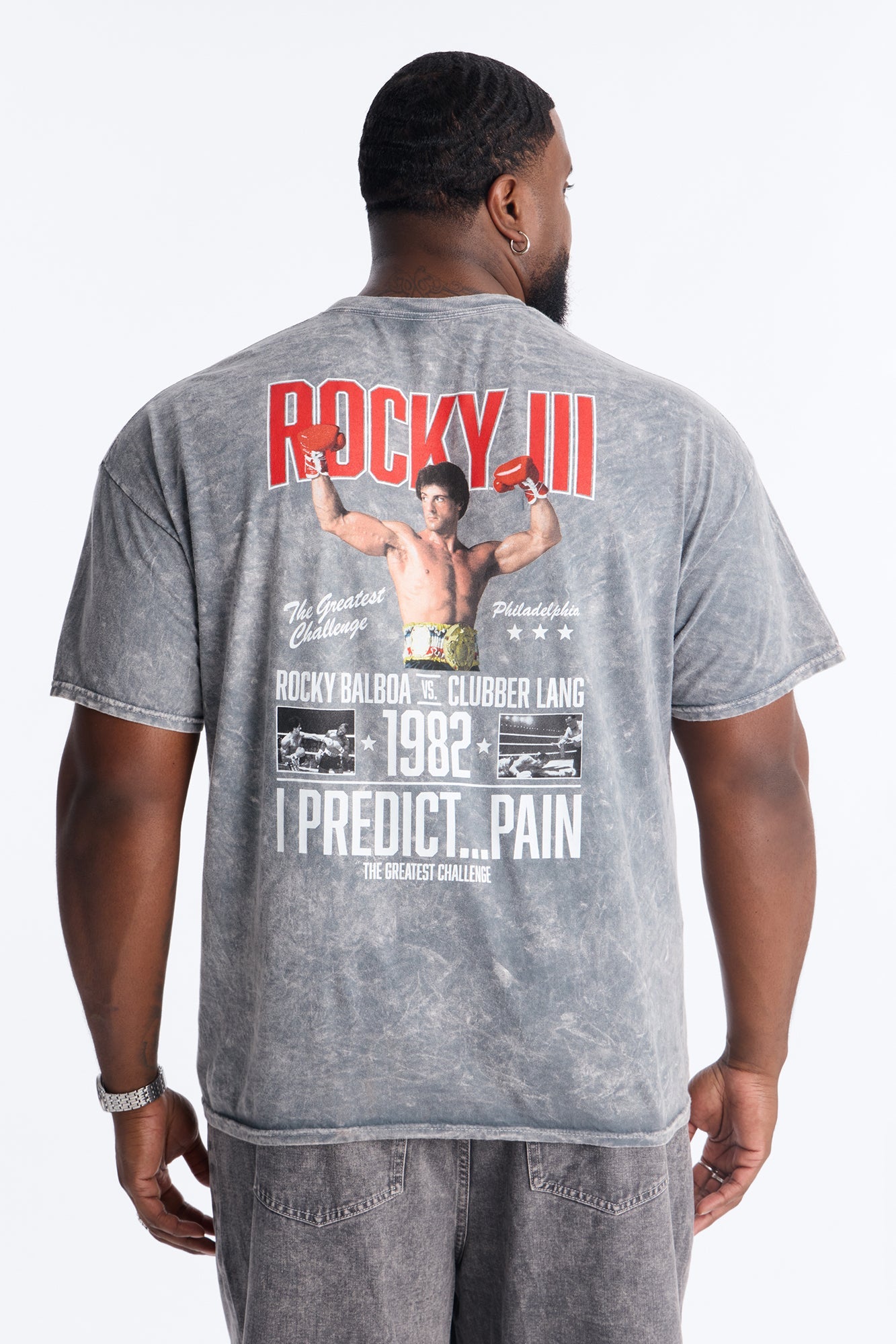 Rocky Balboa 1982 Short Sleeve Tee - Grey Mineral Wash Fashion Nova