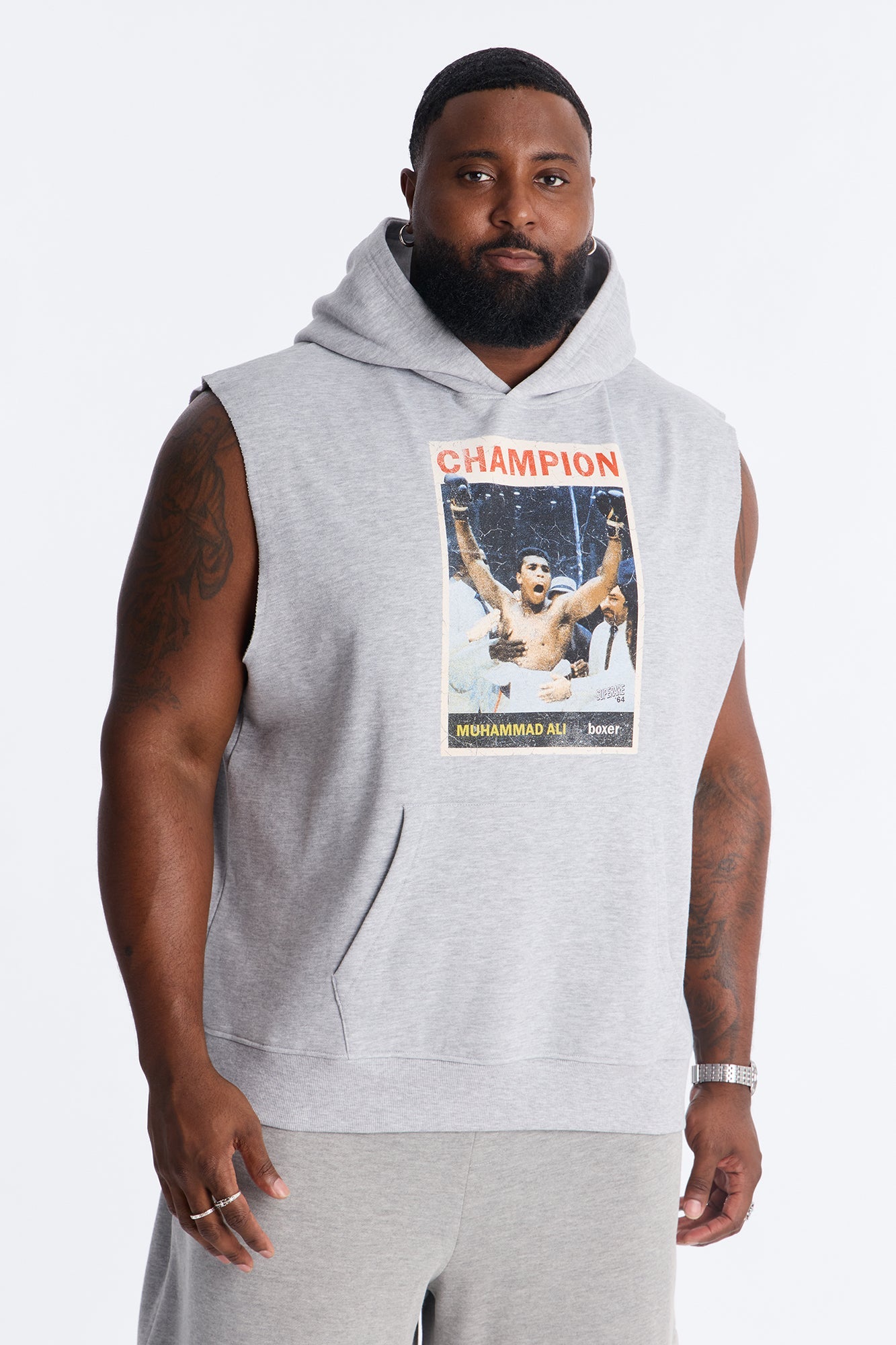 Muhammad Ali Muscle Hoodie - Heather Grey Fashion Nova