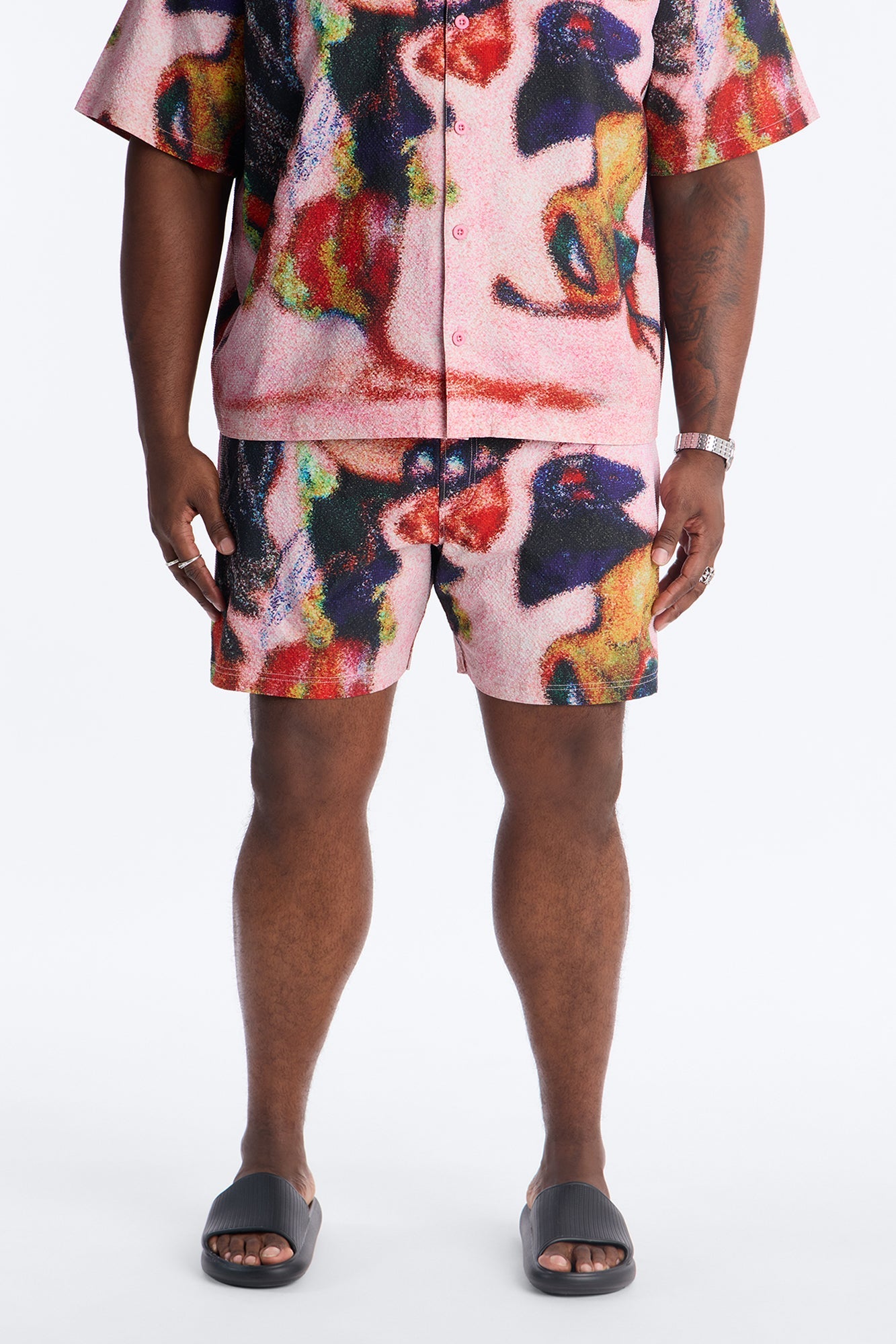 Euphoric Blur Seersucker Swim Trunk 6″ - Multi Color Fashion Nova