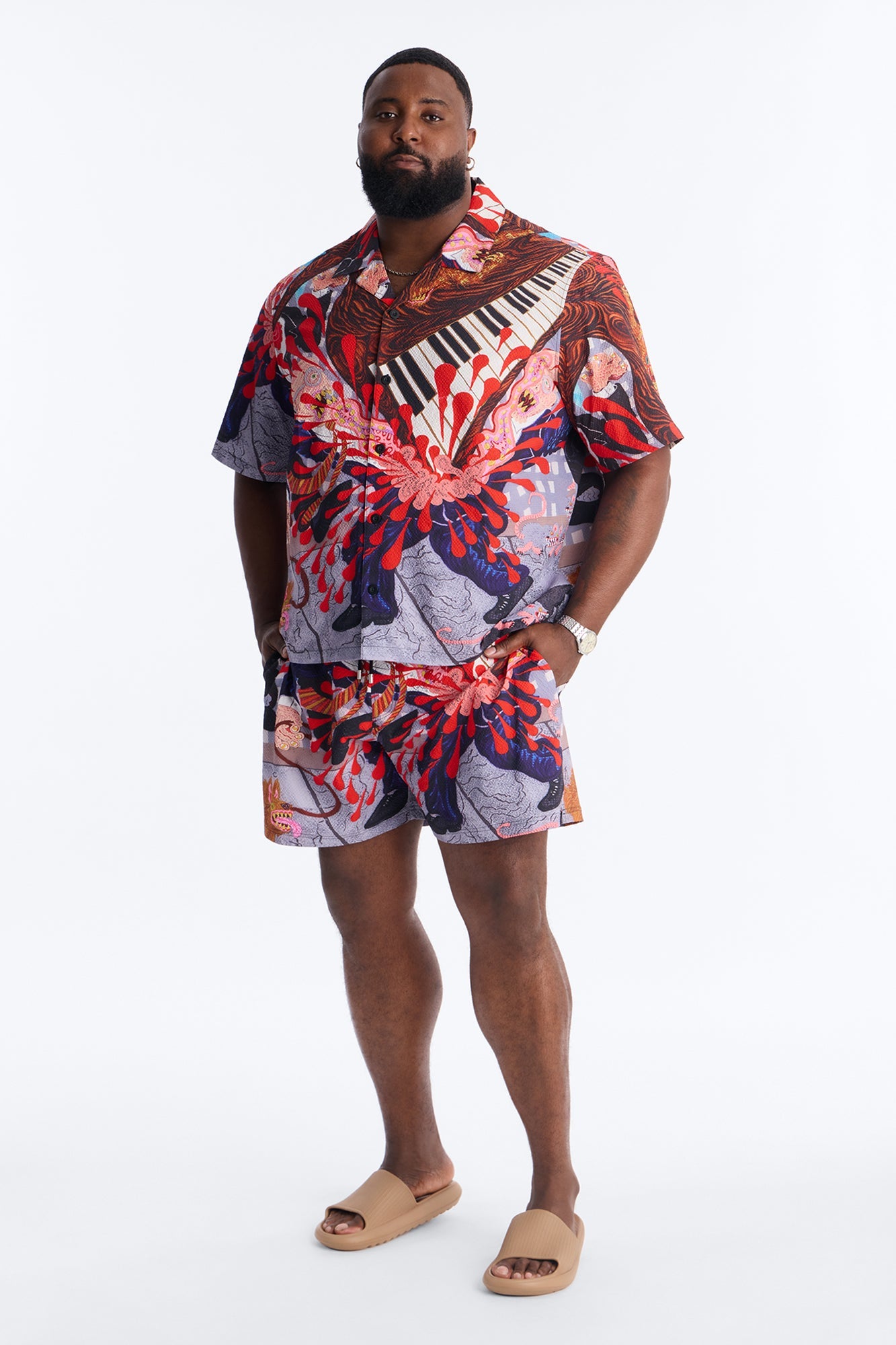 Relaxed Jazz Engine Seersucker Cuban Button Up Shirt - Multi Color Fashion Nova