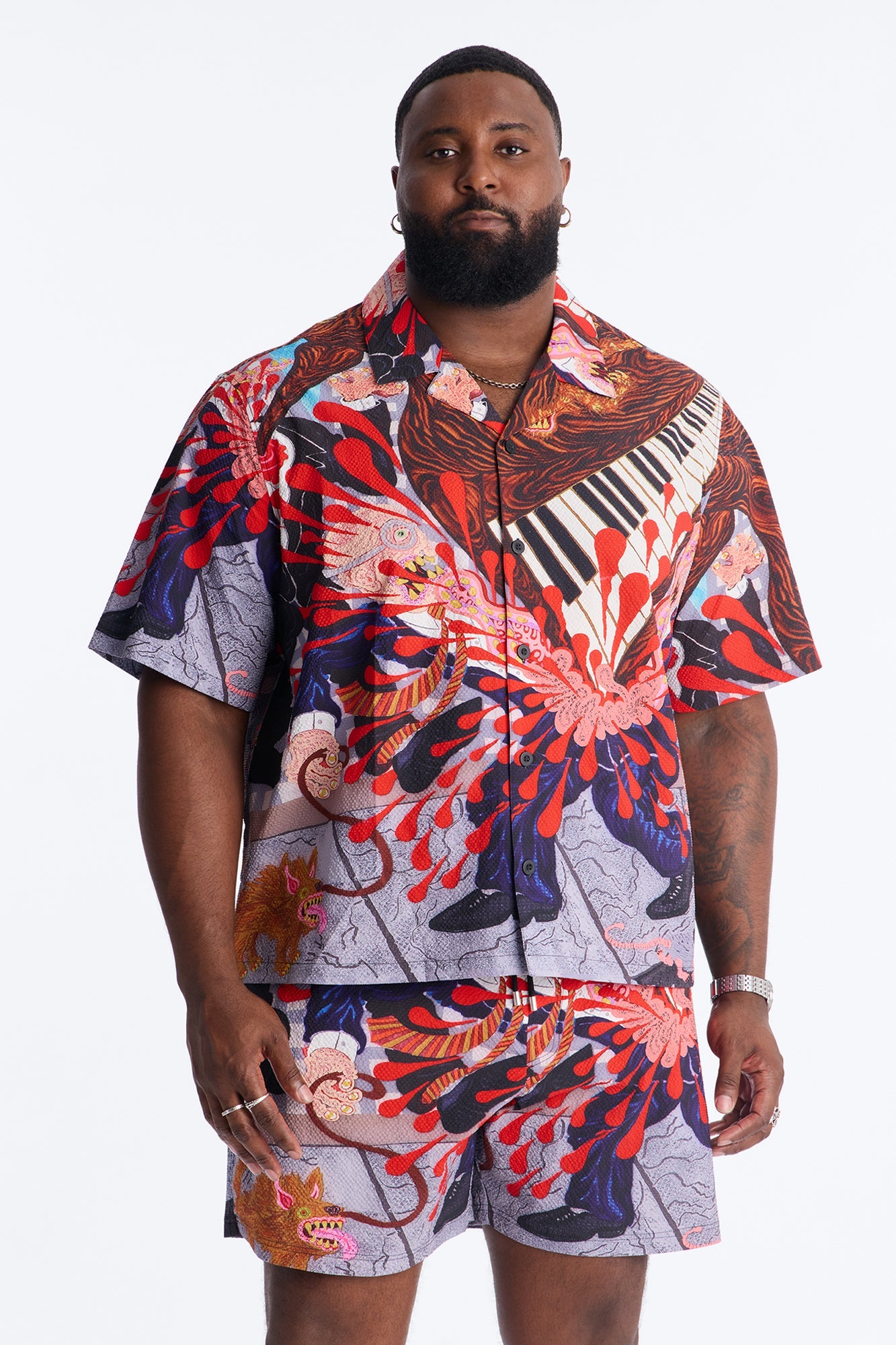 Relaxed Jazz Engine Seersucker Cuban Button Up Shirt - Multi Color Fashion Nova