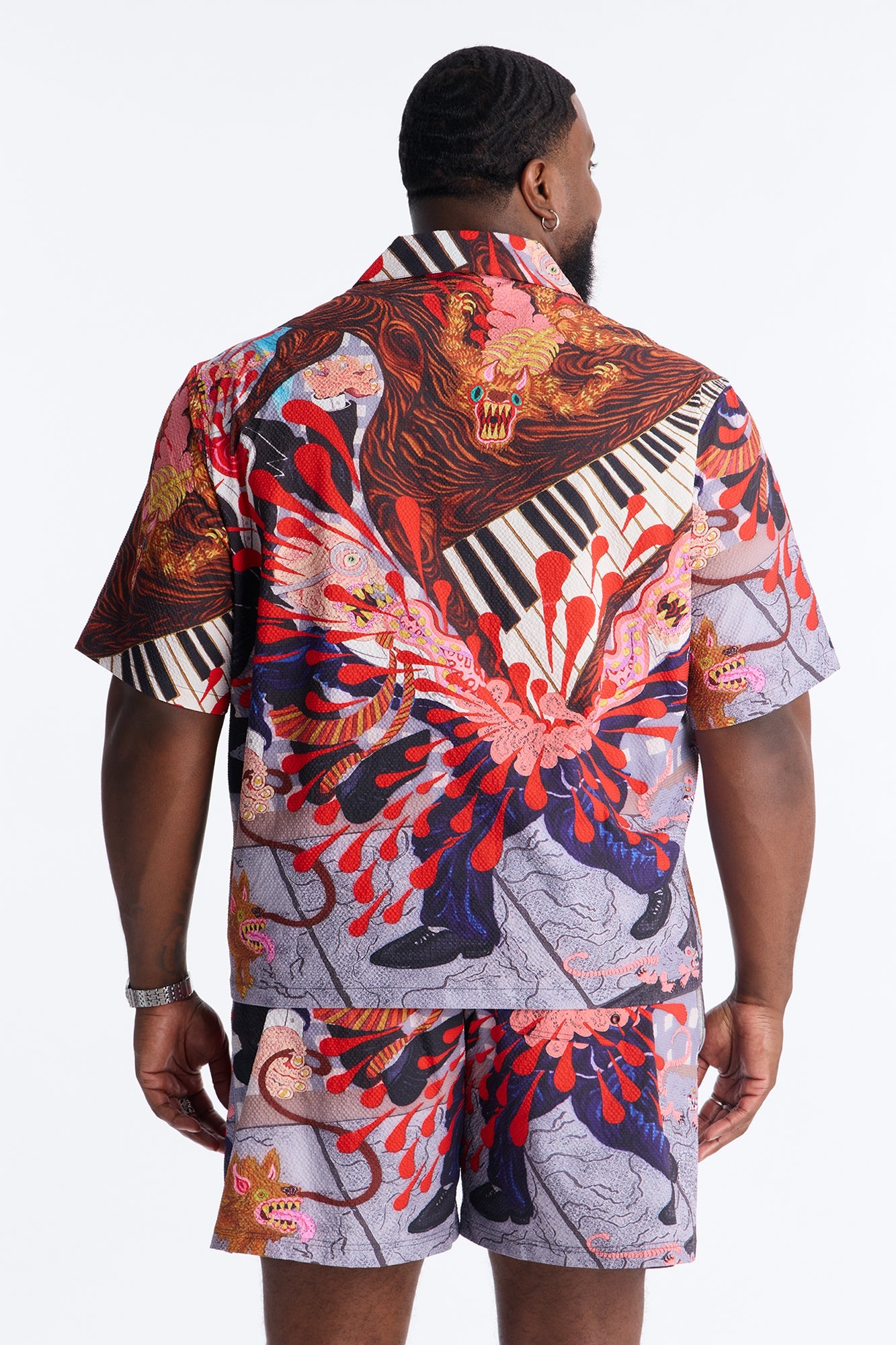 Relaxed Jazz Engine Seersucker Cuban Button Up Shirt - Multi Color Fashion Nova