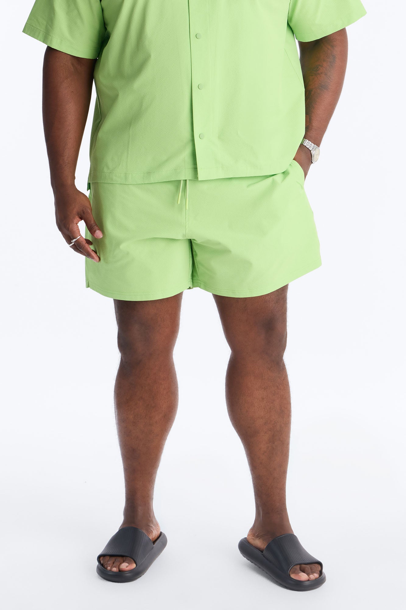 Seersucker Swim Trunk 6″ - Lime Fashion Nova