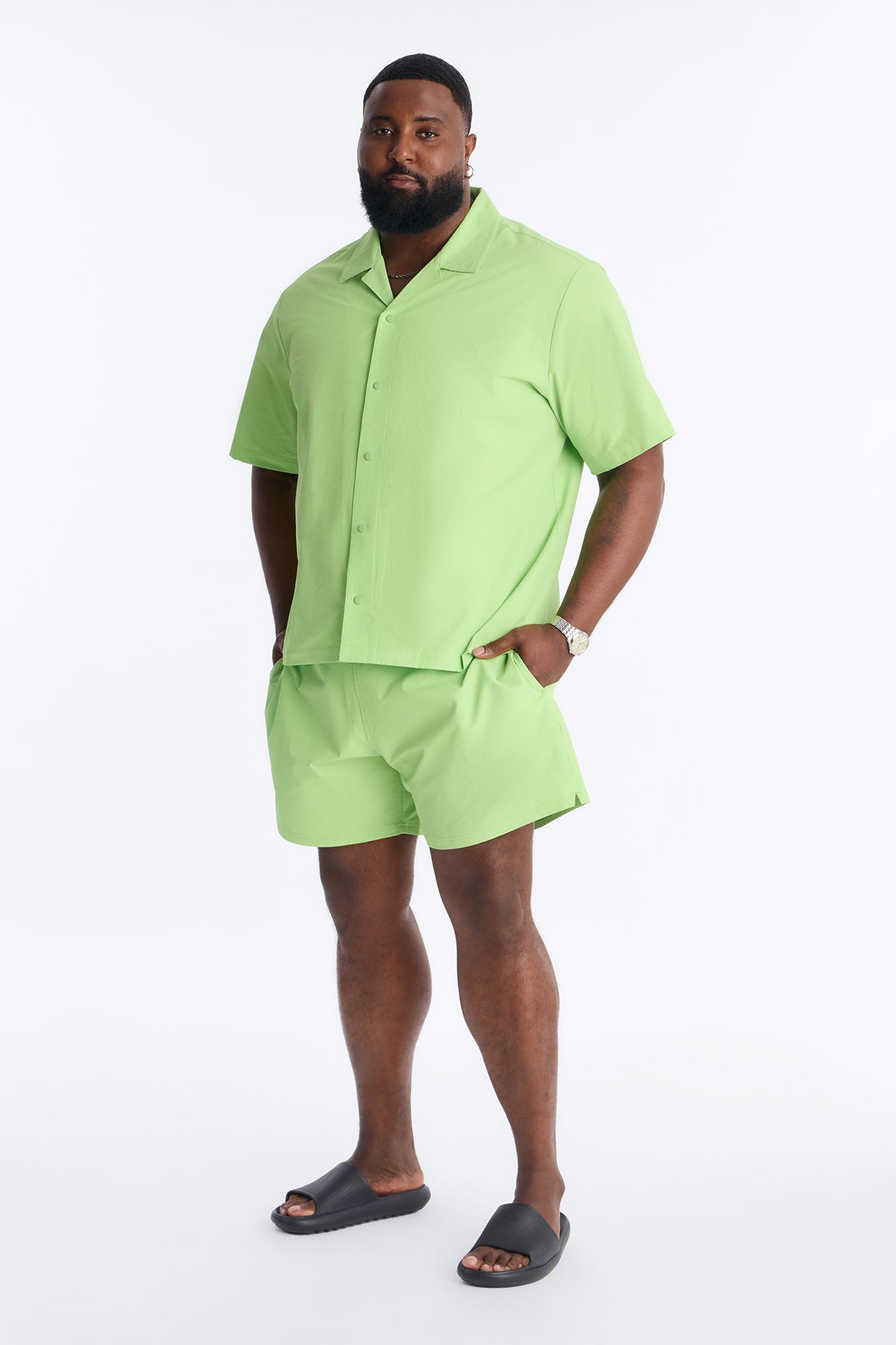 Seersucker Swim Trunk 6″ - Lime Fashion Nova