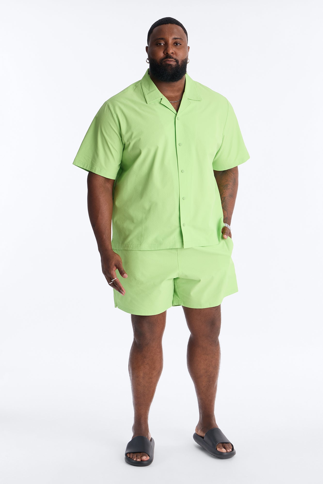 Seersucker Short Sleeve Cuban Collar Shirt - Lime Fashion Nova