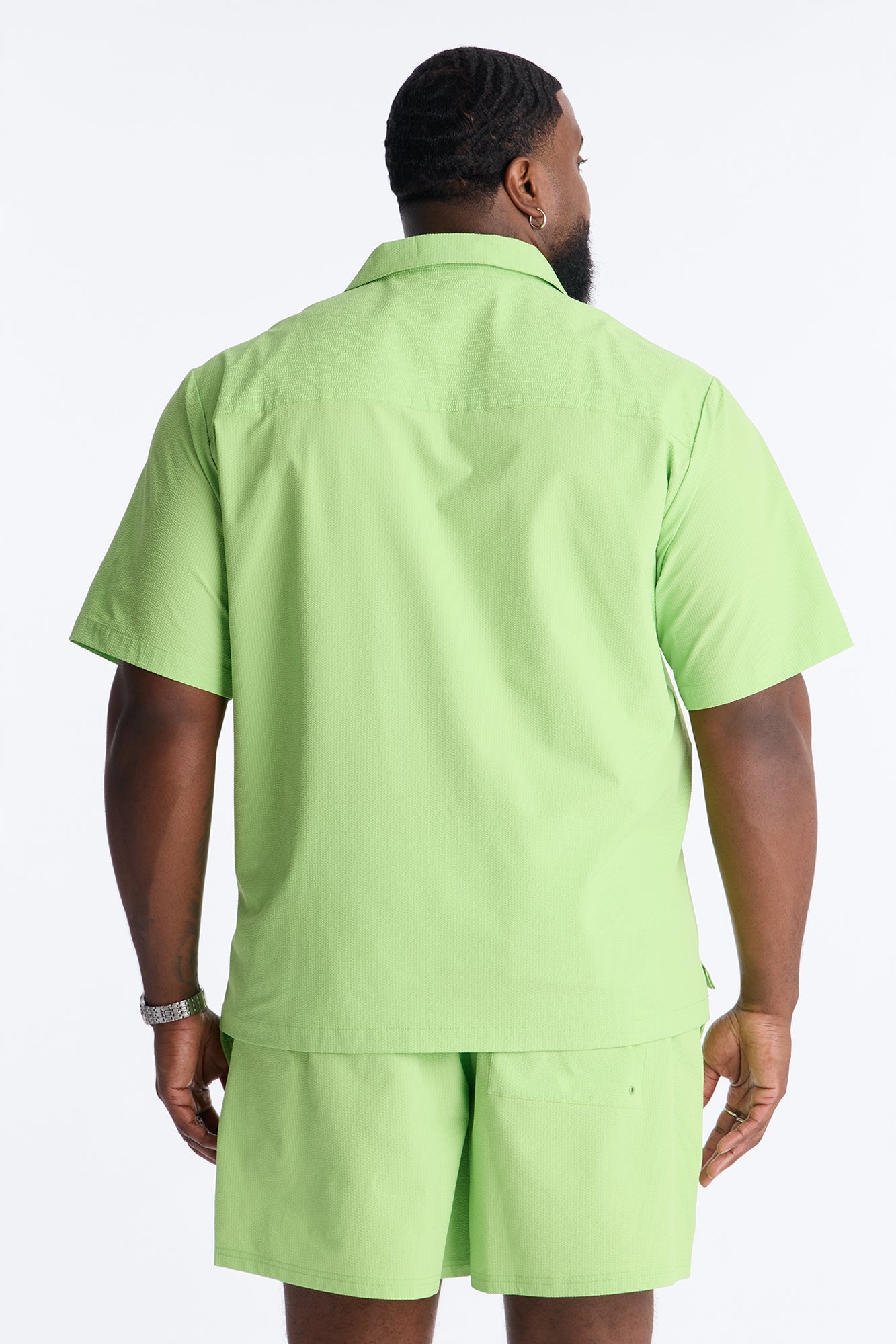 Seersucker Short Sleeve Cuban Collar Shirt - Lime Fashion Nova