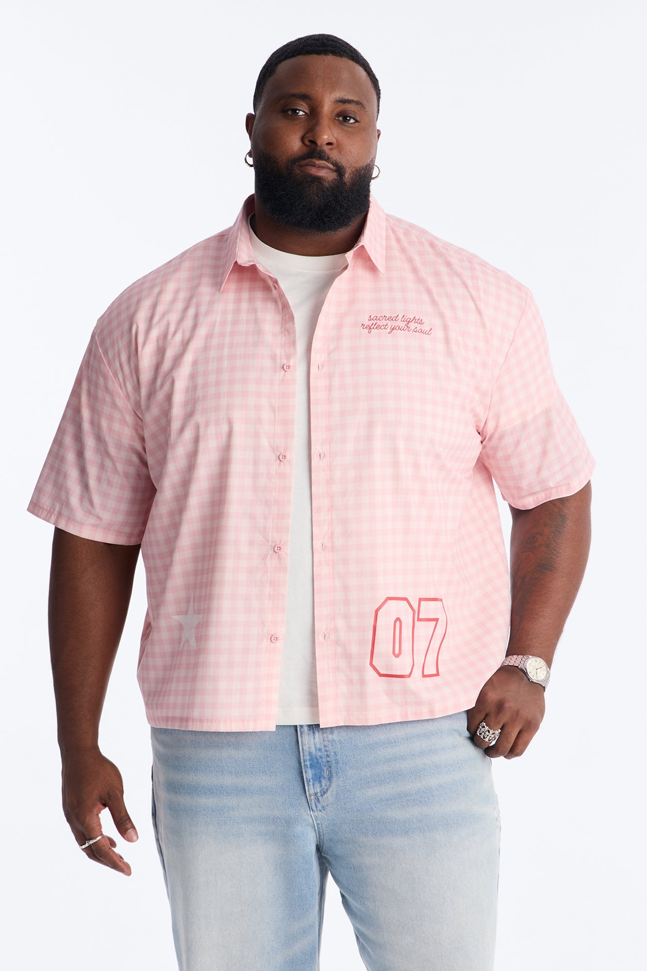 Sacred Star Reflection 07 Button Up Shirt - Pink Fashion Nova