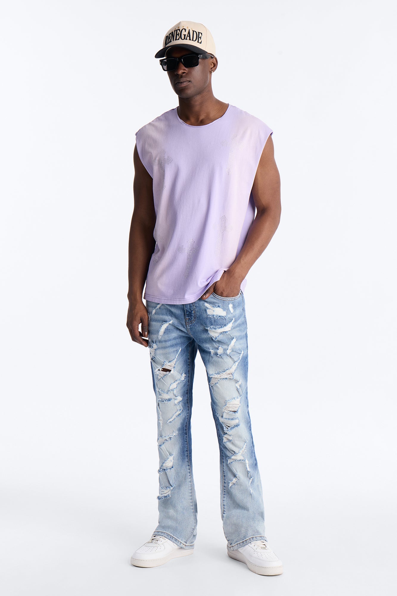 Stacked Skinny Flare Up And Destroyed Jean - Light Blue Wash Fashion Nova