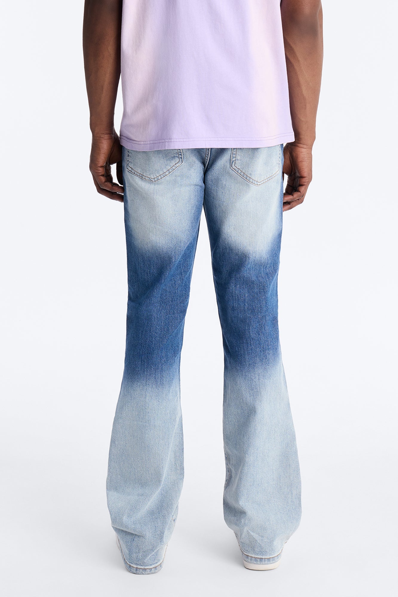 Stacked Skinny Flare Up And Destroyed Jean - Light Blue Wash Fashion Nova
