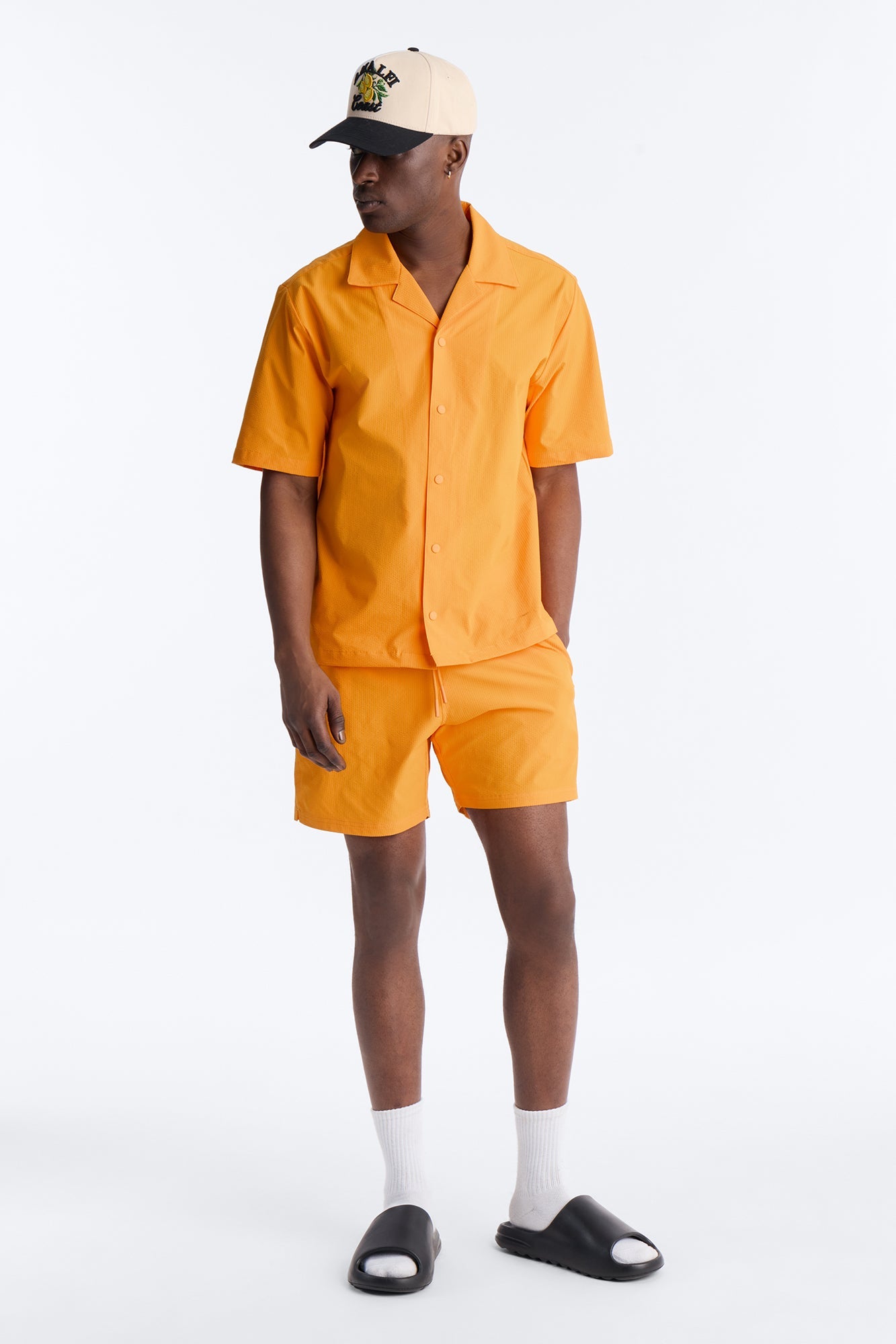 Seersucker Short Sleeve Cuban Collar Shirt - Orange Fashion Nova