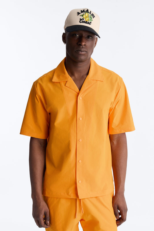 Seersucker Short Sleeve Cuban Collar Shirt - Orange Fashion Nova