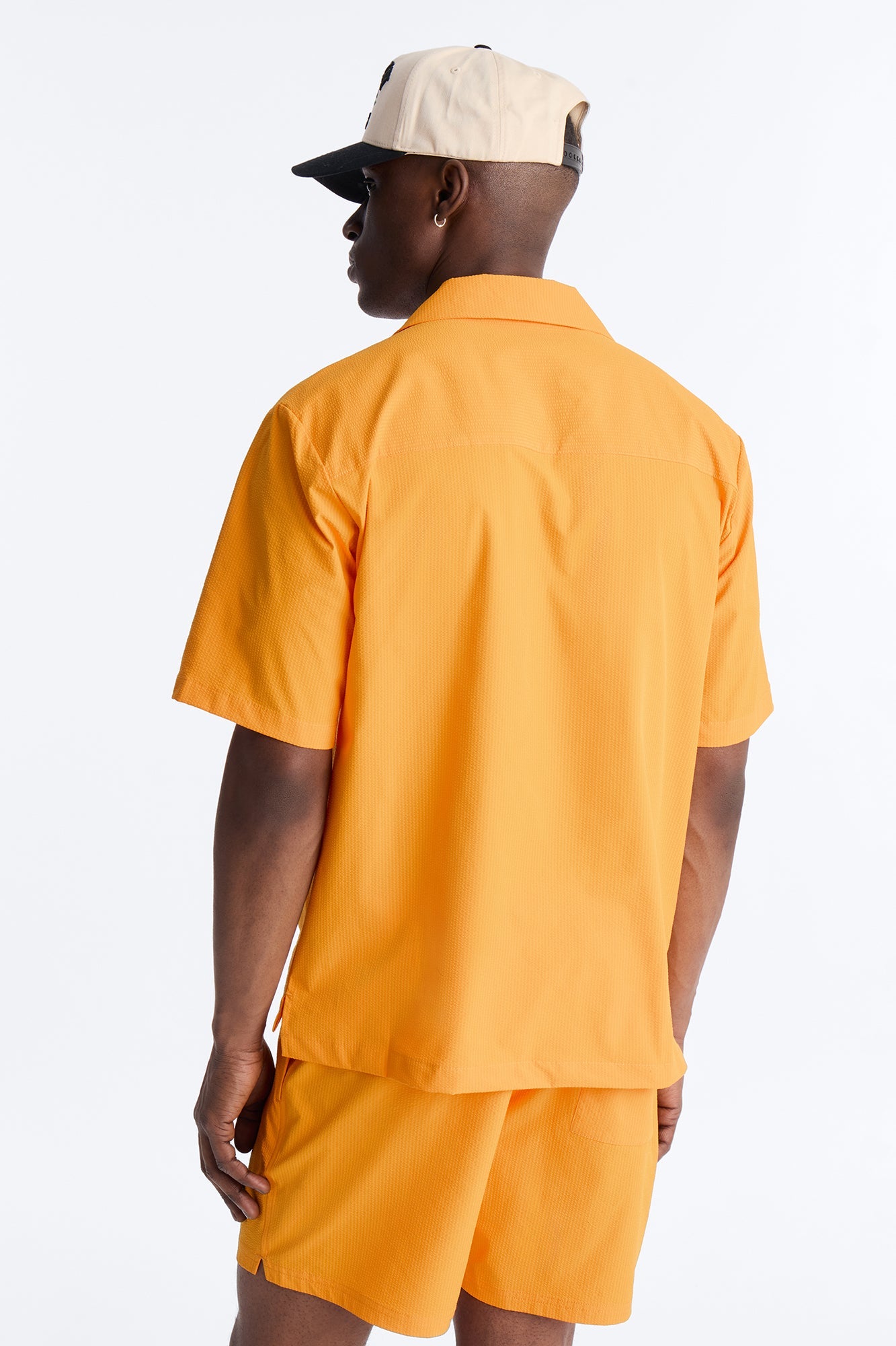 Seersucker Short Sleeve Cuban Collar Shirt - Orange Fashion Nova