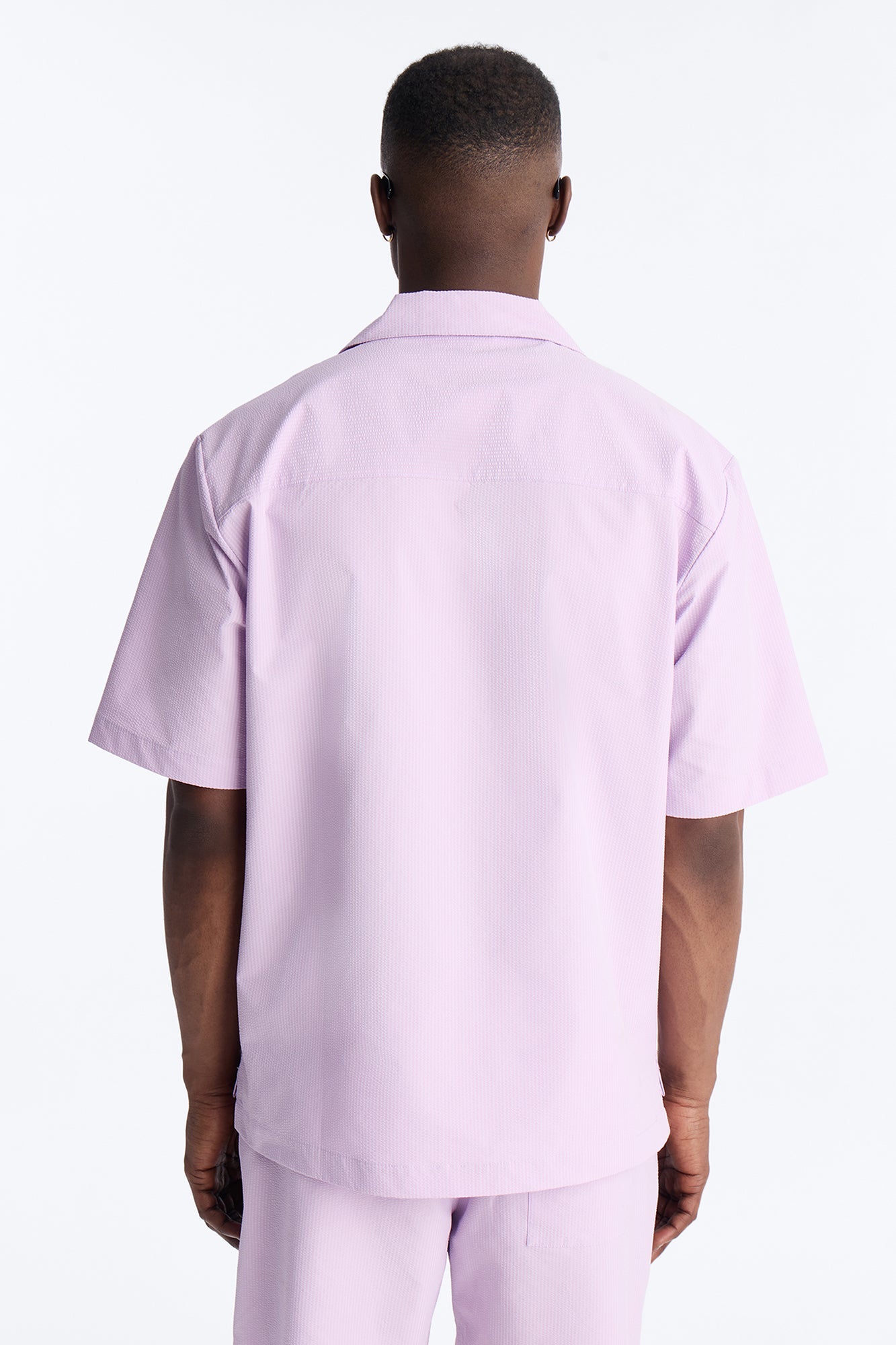 Seersucker Short Sleeve Cuban Collar Shirt - Lavender Fashion Nova