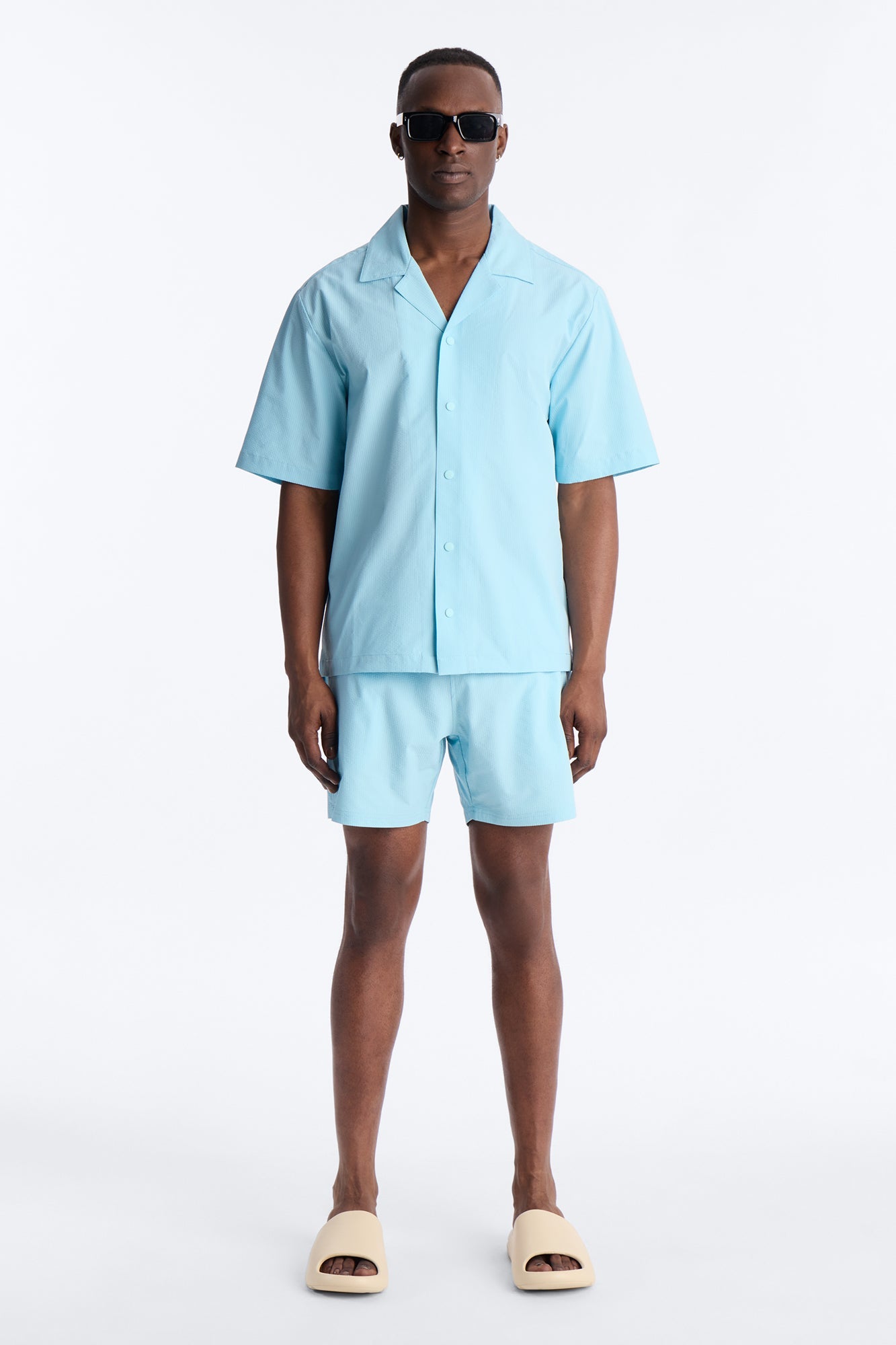 Seersucker Swim Trunk 6″ - Light Blue Fashion Nova