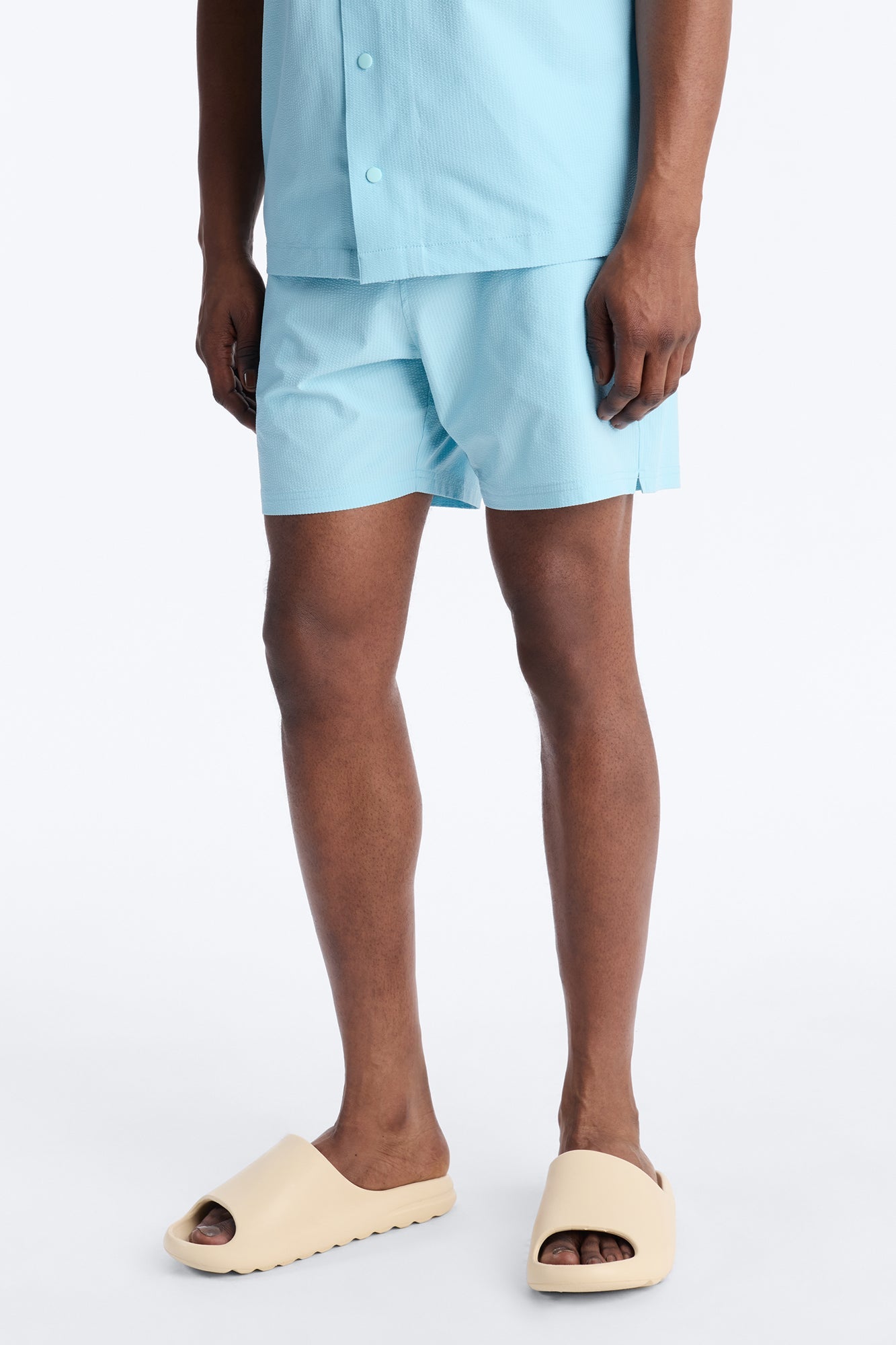 Seersucker Swim Trunk 6″ - Light Blue Fashion Nova