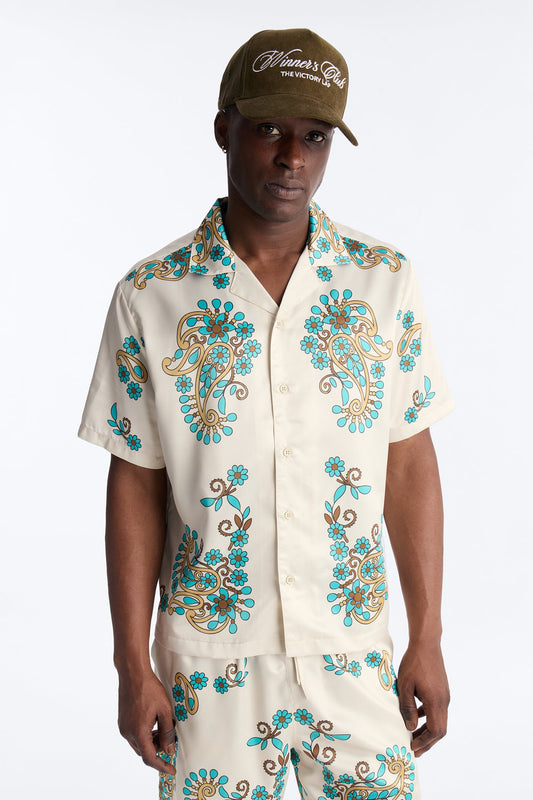 Santorini Cuban Collar Button Up Shirt - Natural Fashion Nova
