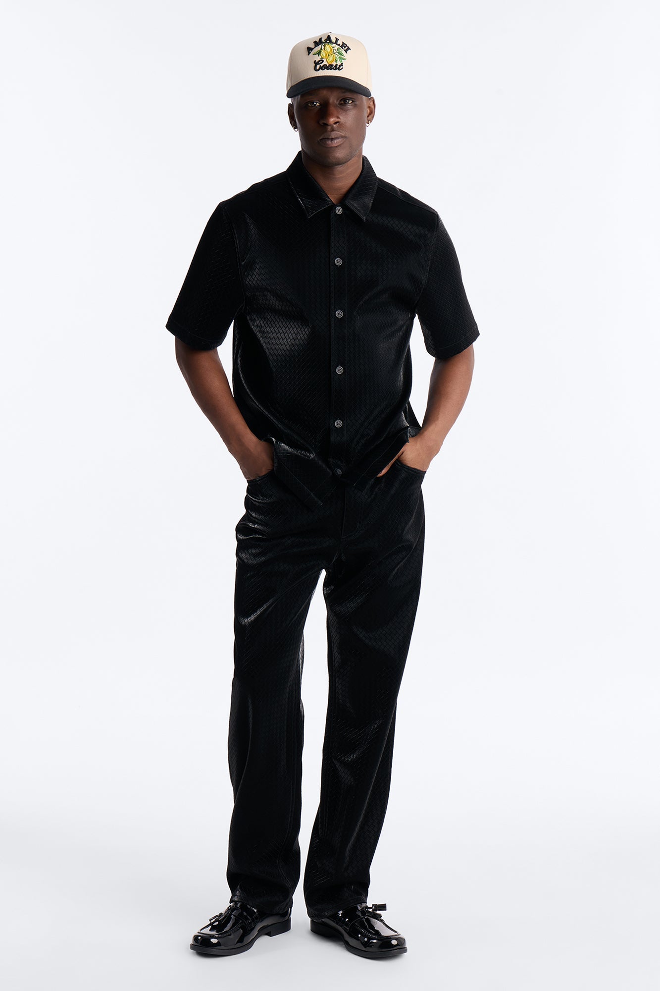 Tisse Textured Faux Leather Button Up Shirt - Black Fashion Nova
