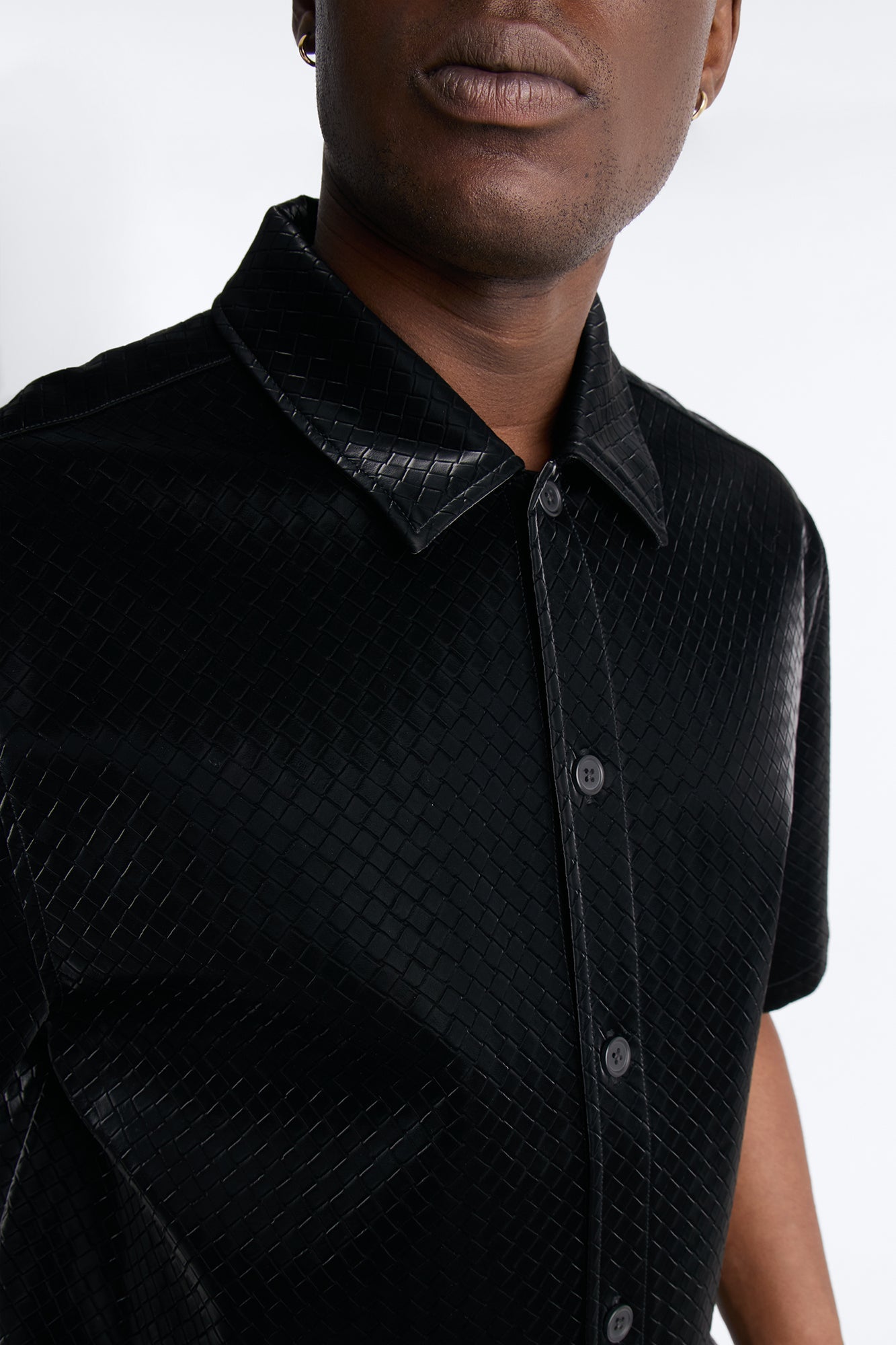 Tisse Textured Faux Leather Button Up Shirt - Black Fashion Nova