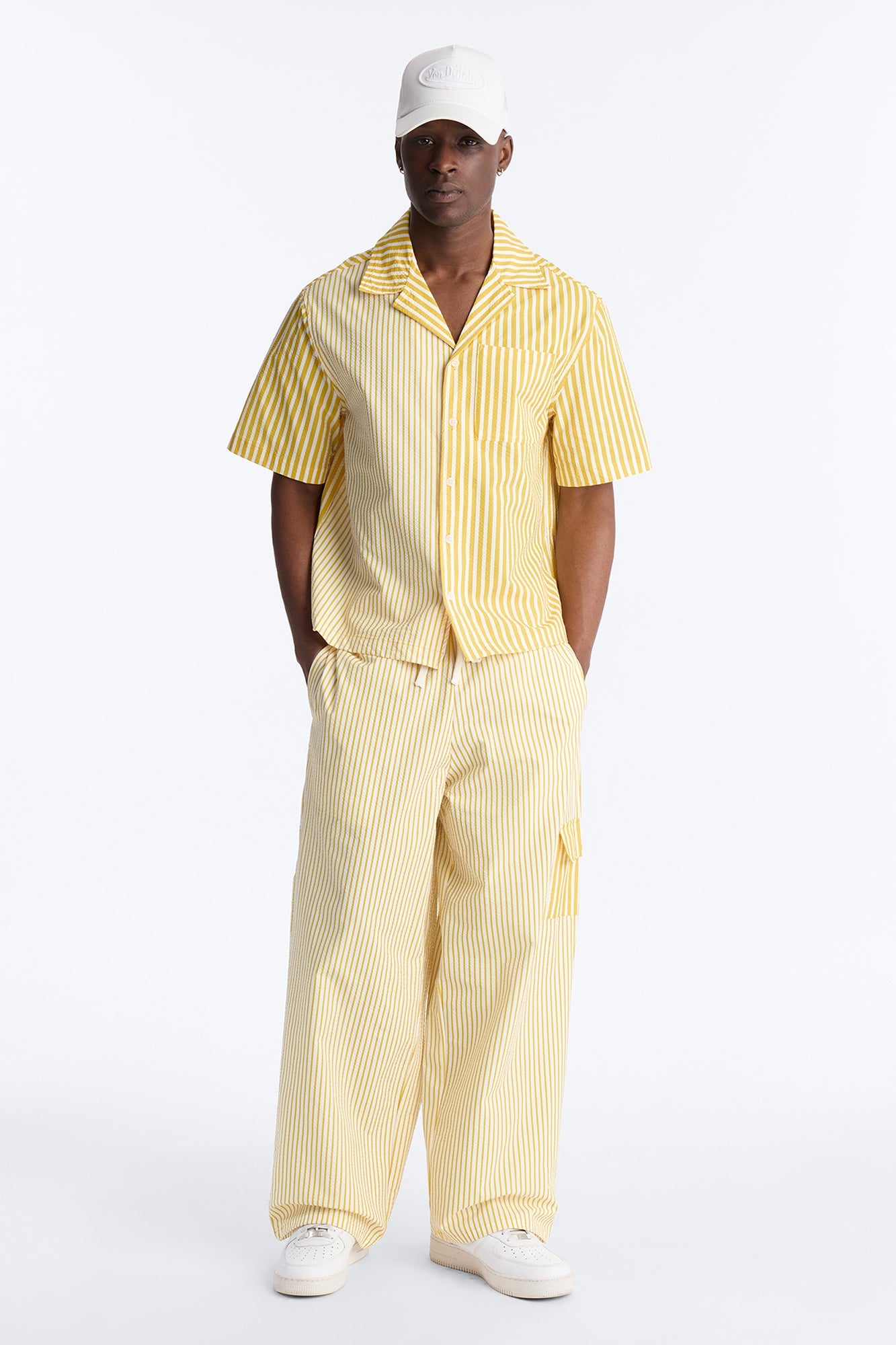 Passion Stripe Seersucker Cuban Button Up Shirt - Yellow Fashion Nova
